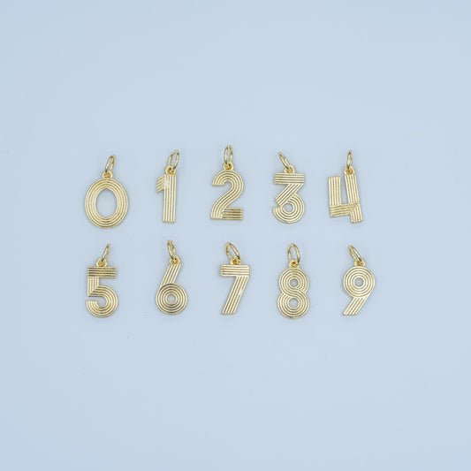 24K Gold Filled Groovy Disco Number Numerology Charm Birthday Varsity Jewelry | M617 - M621