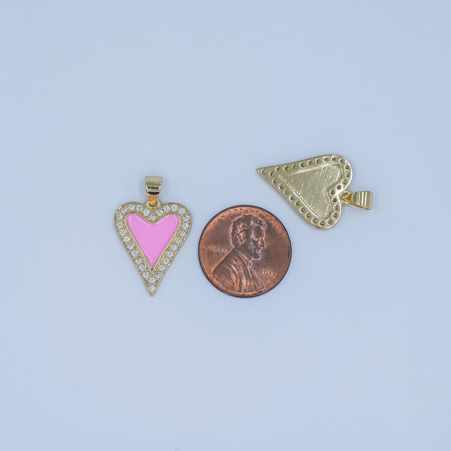 Baby Pink enamel heart charm pendant Cubic Zirconia Heart Charm AA-1480