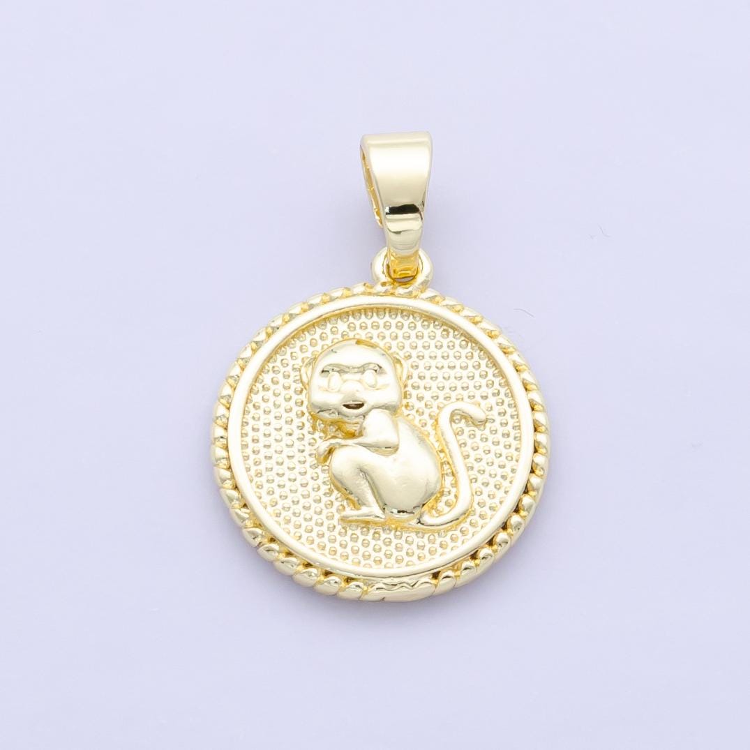 Dainty 24k Gold Filled Chinese Zodiac Charm 12 animal round coin Medallion Pendant for Bracelet Necklace Component Oriental Asian | A1319