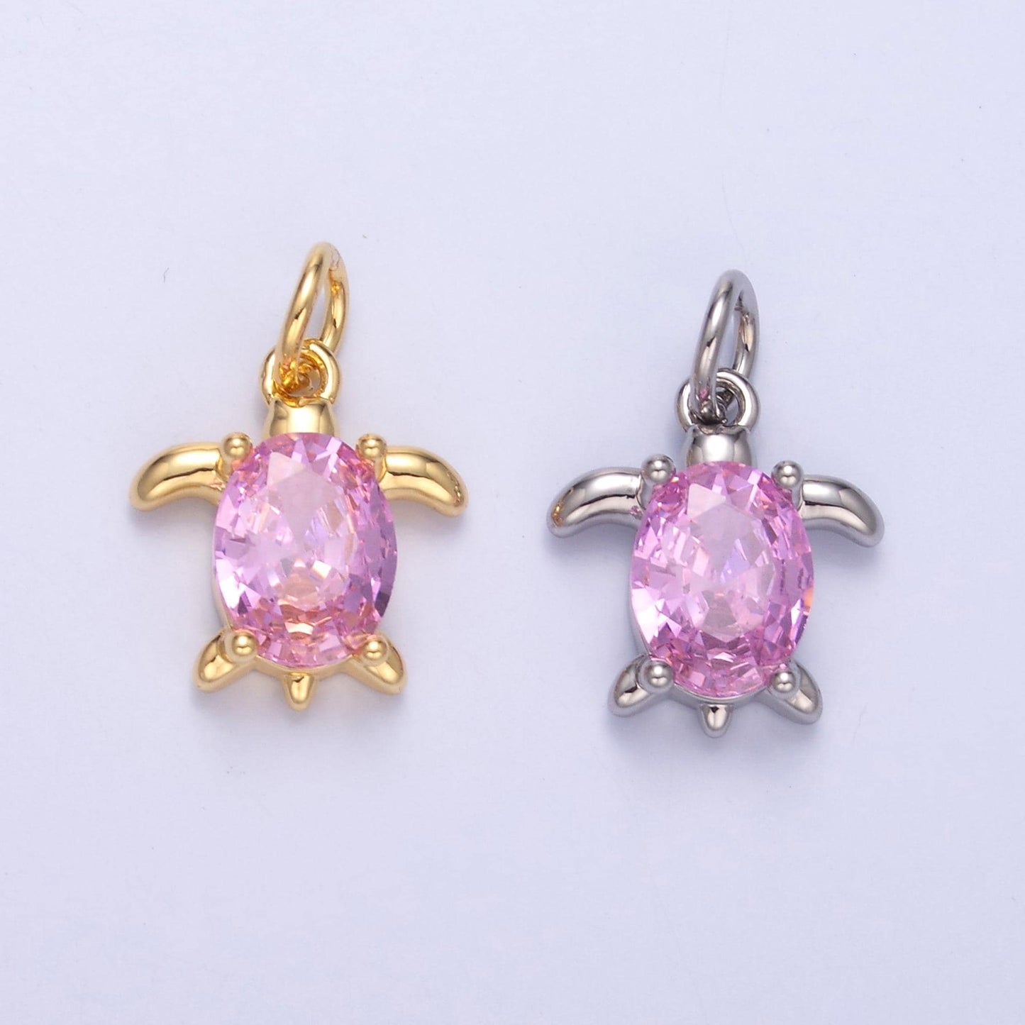 24k gold filled turtle Charm Pink Cz Stone Beach theme Jewelry pendant | C036