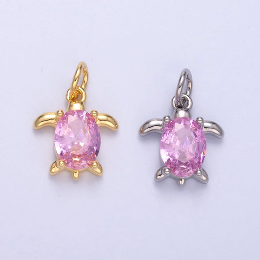 24k gold filled turtle Charm Pink Cz Stone Beach theme Jewelry pendant | C036
