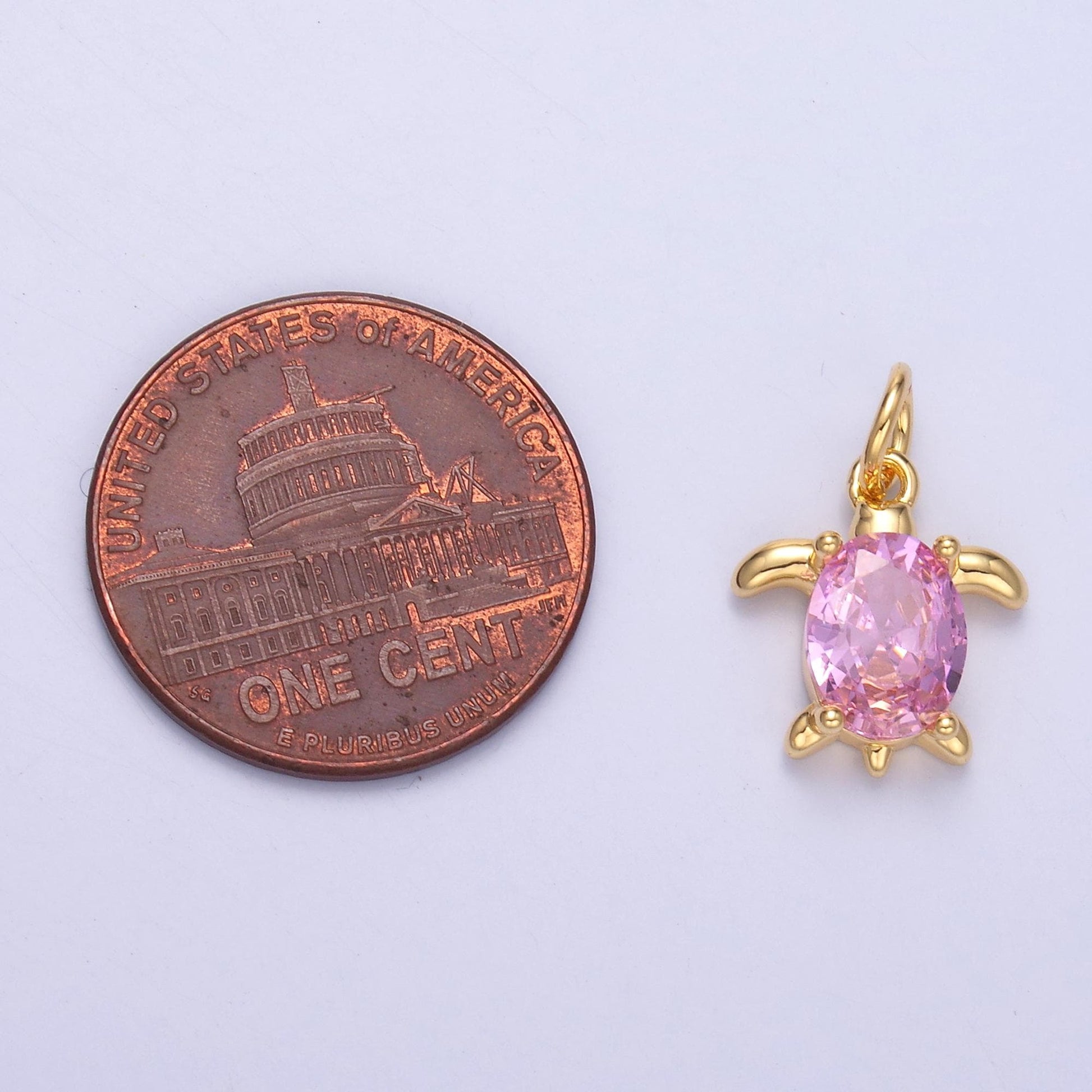 24k gold filled turtle Charm Pink Cz Stone Beach theme Jewelry pendant | C036