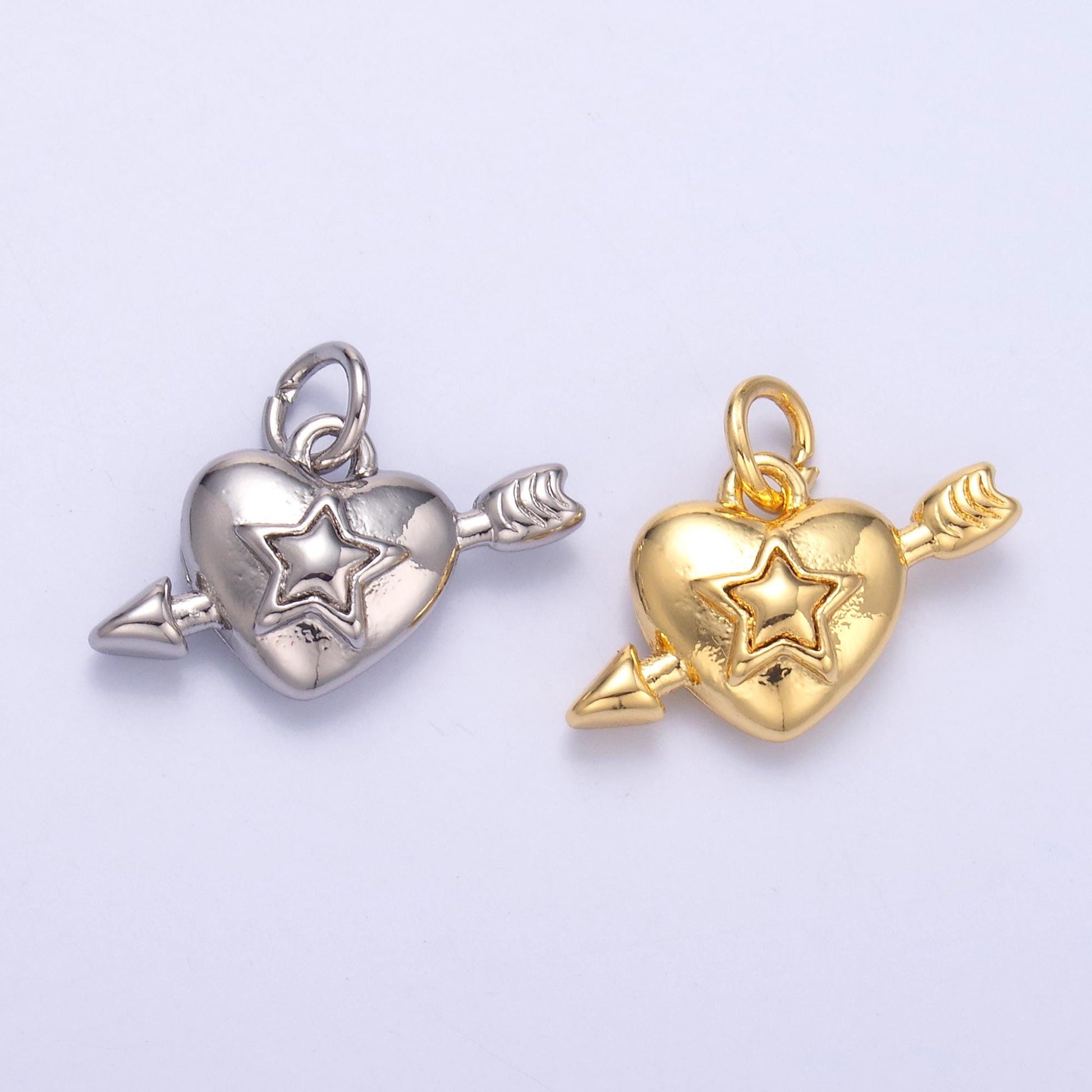 Mini Star gold heart with arrow charm mini silver heart pendant for earring necklace bracelet component C041