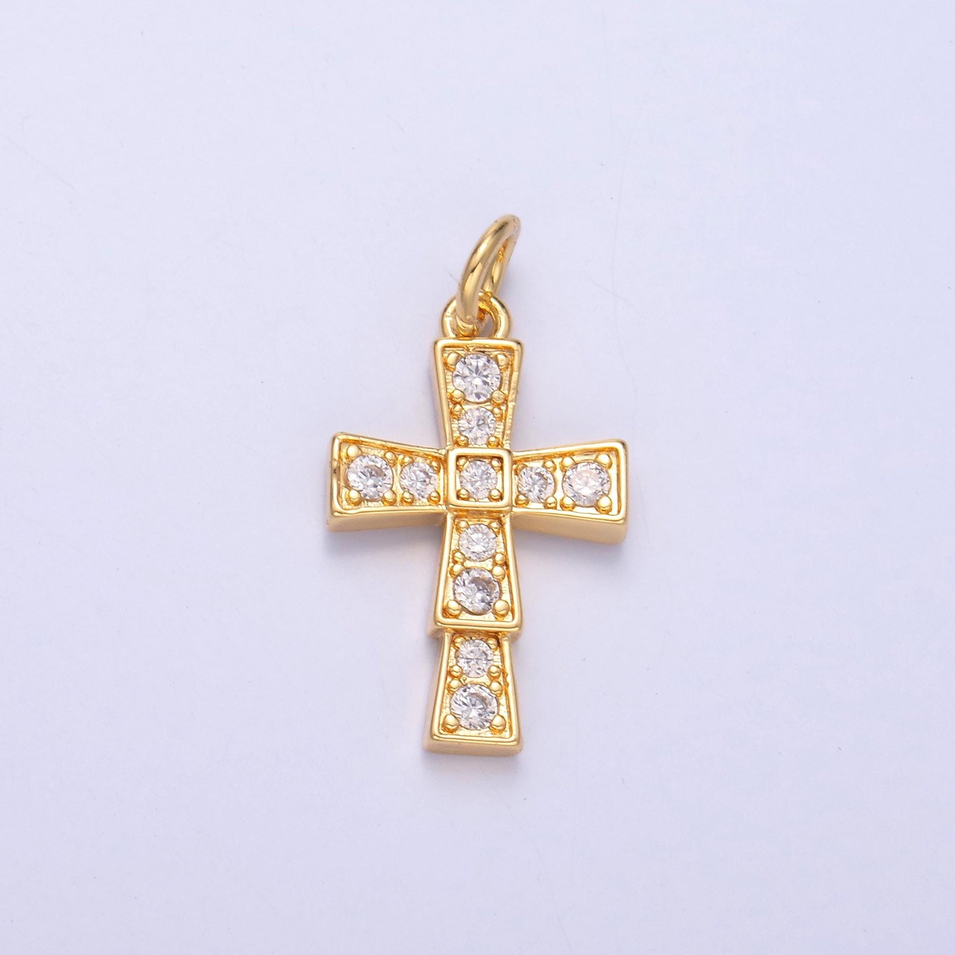 24K Gold Filled Clear CZ Religious Cross Mini Charm in Gold & Silver | C045
