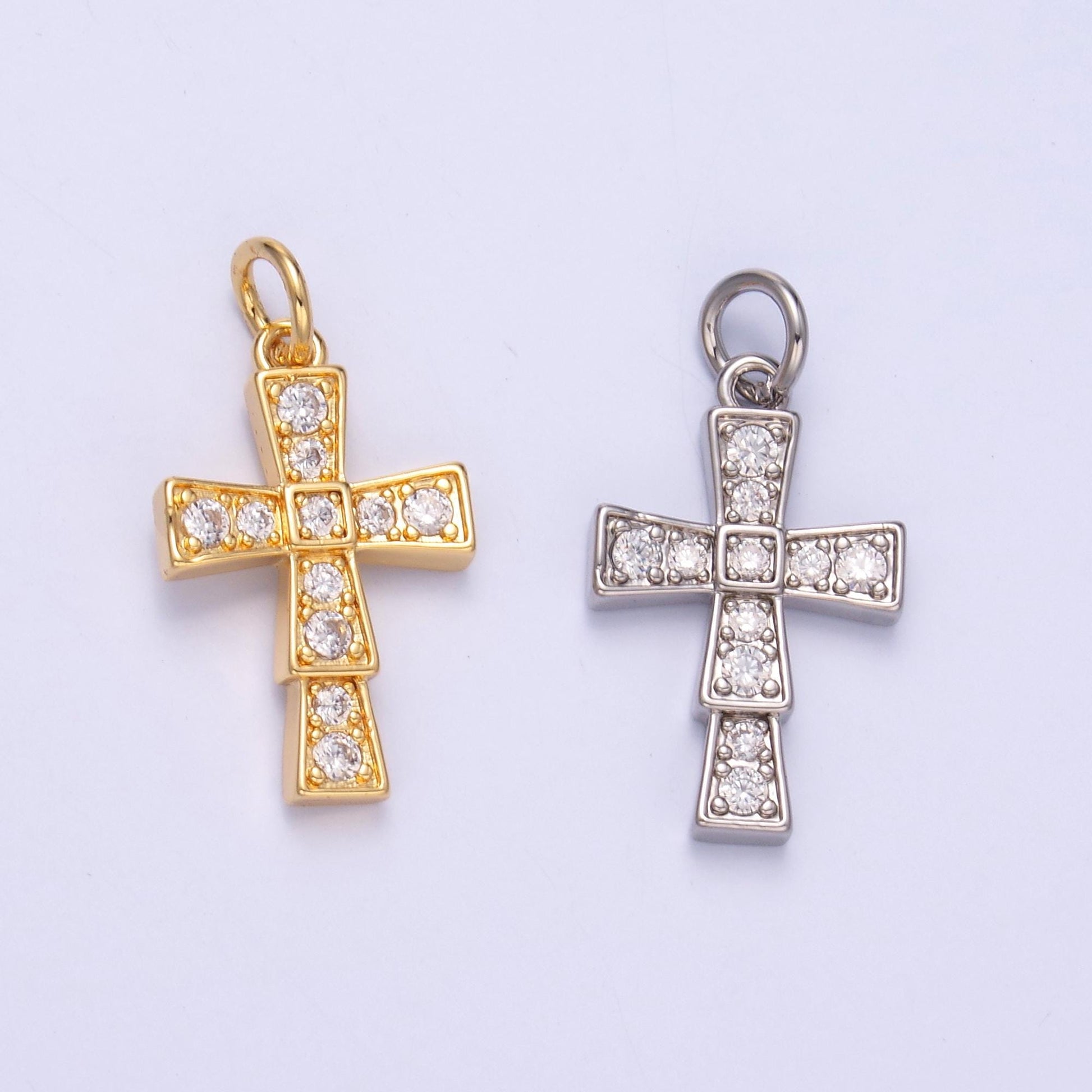 24K Gold Filled Clear CZ Religious Cross Mini Charm in Gold & Silver | C045