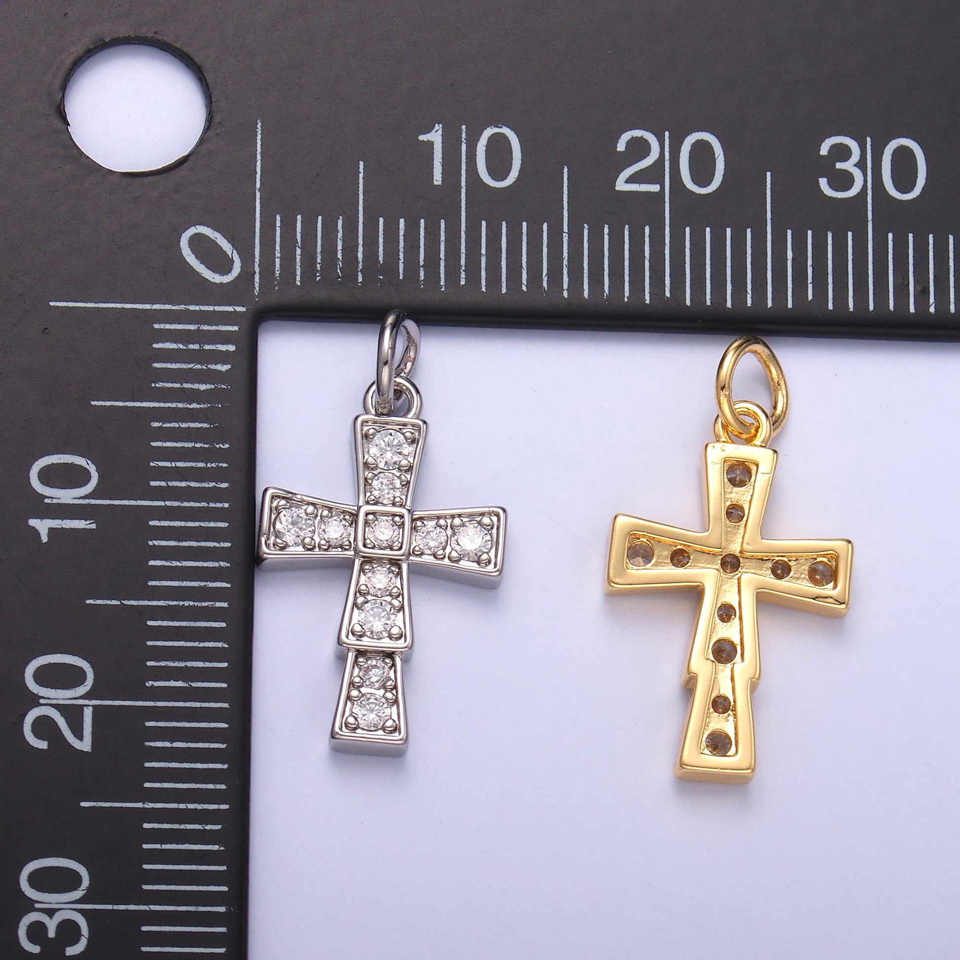 24K Gold Filled Clear CZ Religious Cross Mini Charm in Gold & Silver | C045