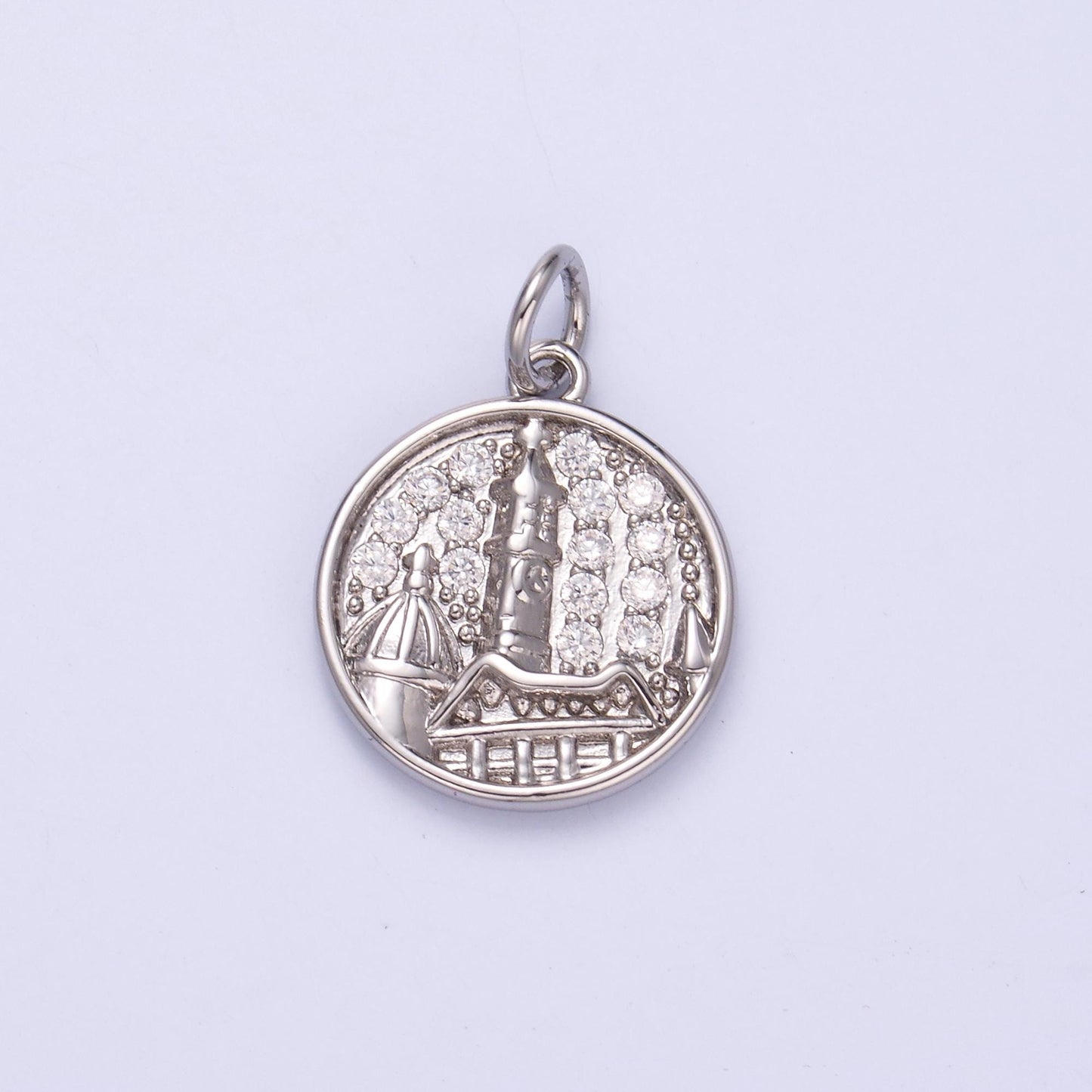 Micro pave Coin Charm Building Castel Charm Travel Jewelry C049