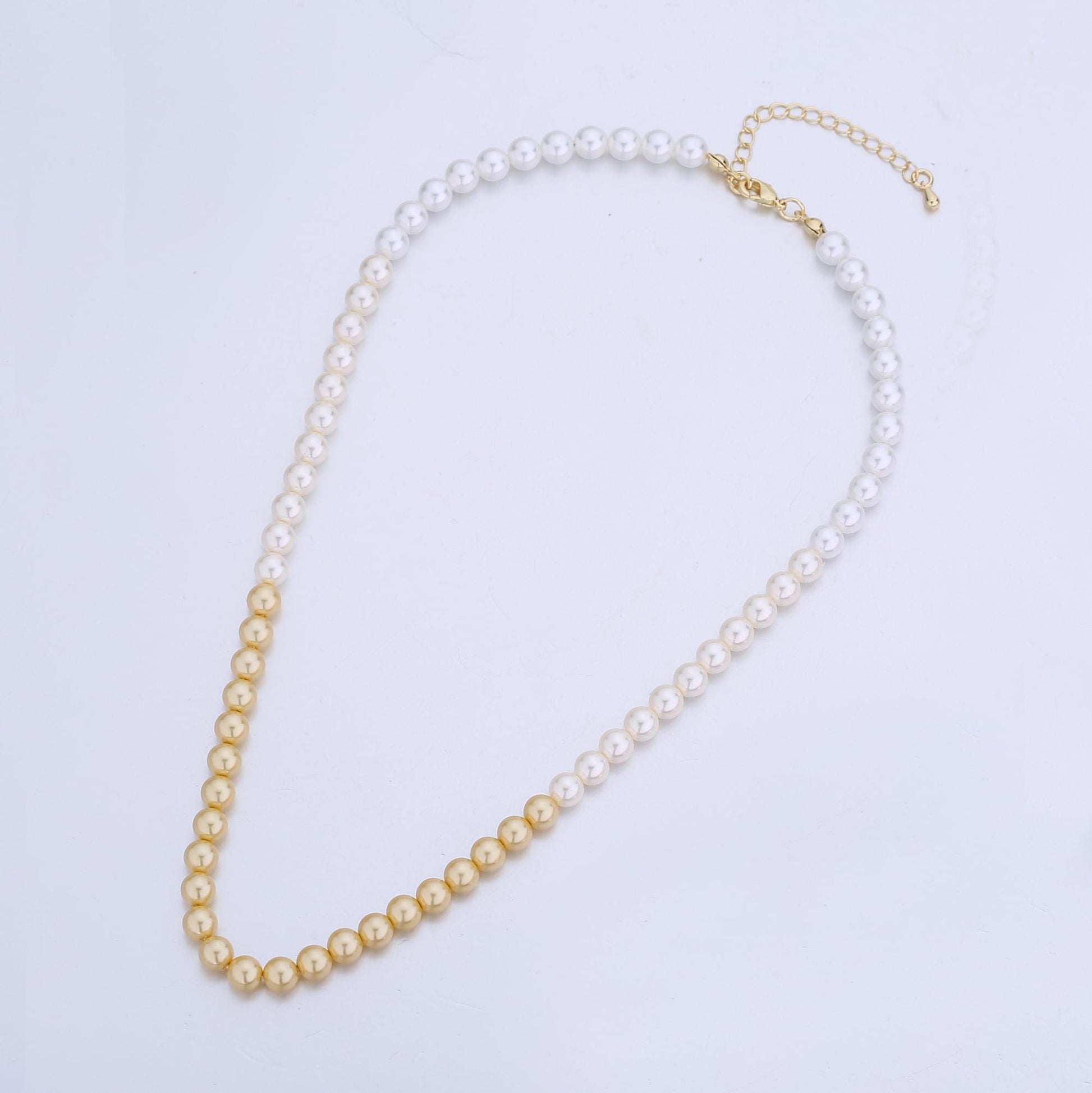 Handmade Gradient Gold White Shell Pearl Necklace 17 inch + 2 inch extender WA-2820