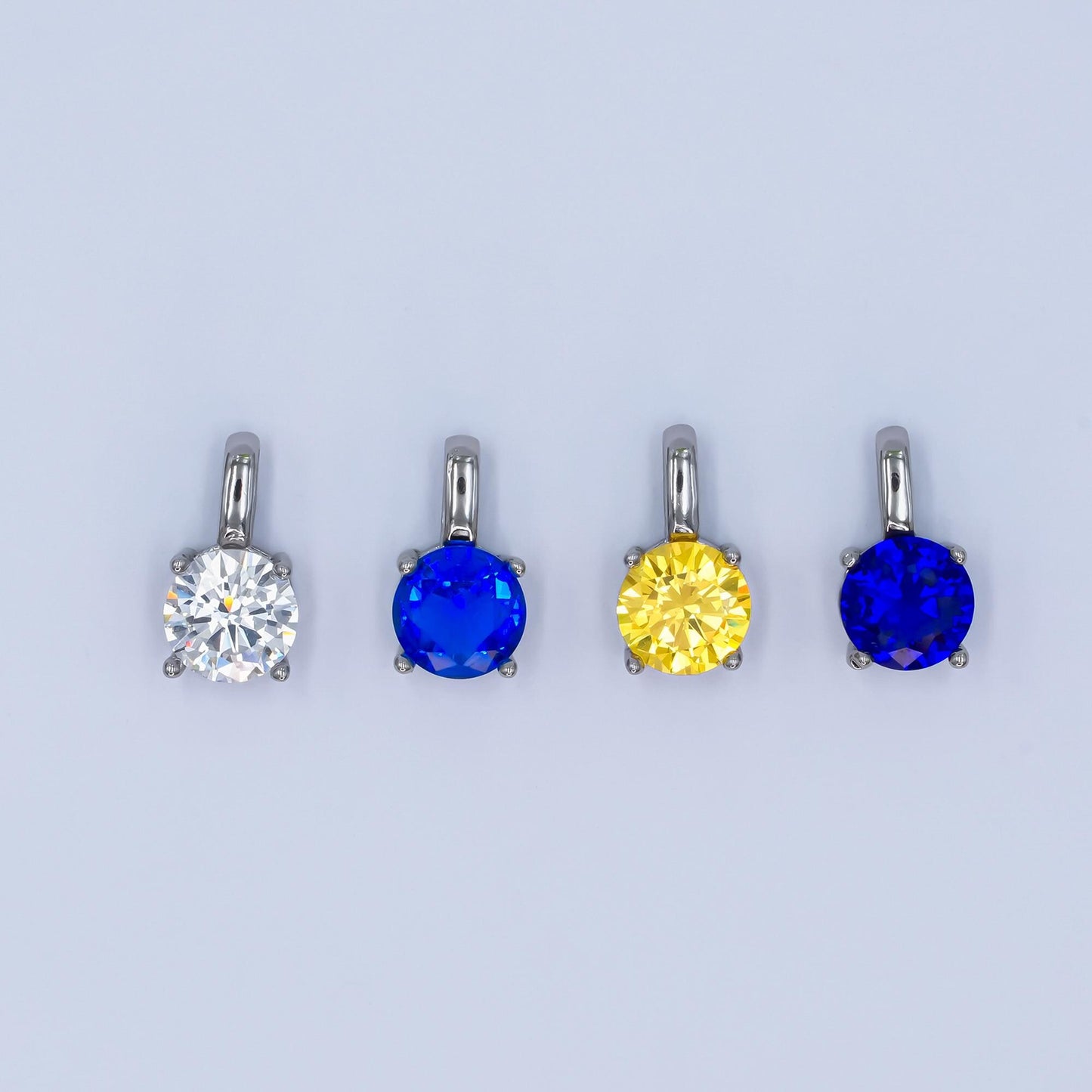 Silver Solitaire Blue Clear Yellow CZ Pendant Drop Charm AA1425