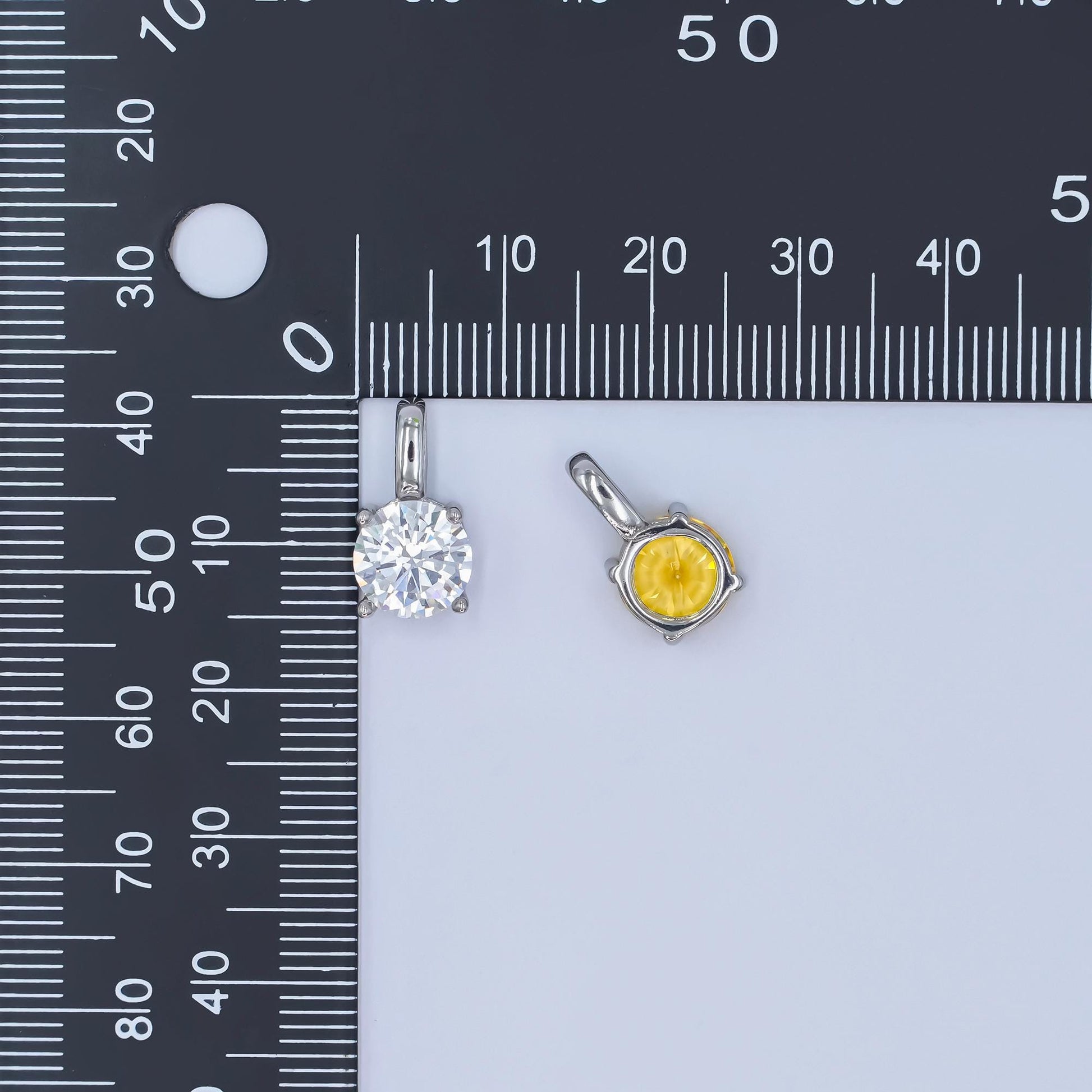 Silver Solitaire Blue Clear Yellow CZ Pendant Drop Charm AA1425