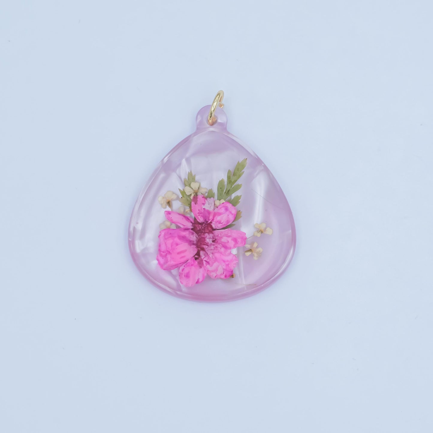 Handmade Pink Dianthus Flower Charm in Resin – Real Pressed Flower Jewelry Making Supply for Necklace or Earring DIY N-061