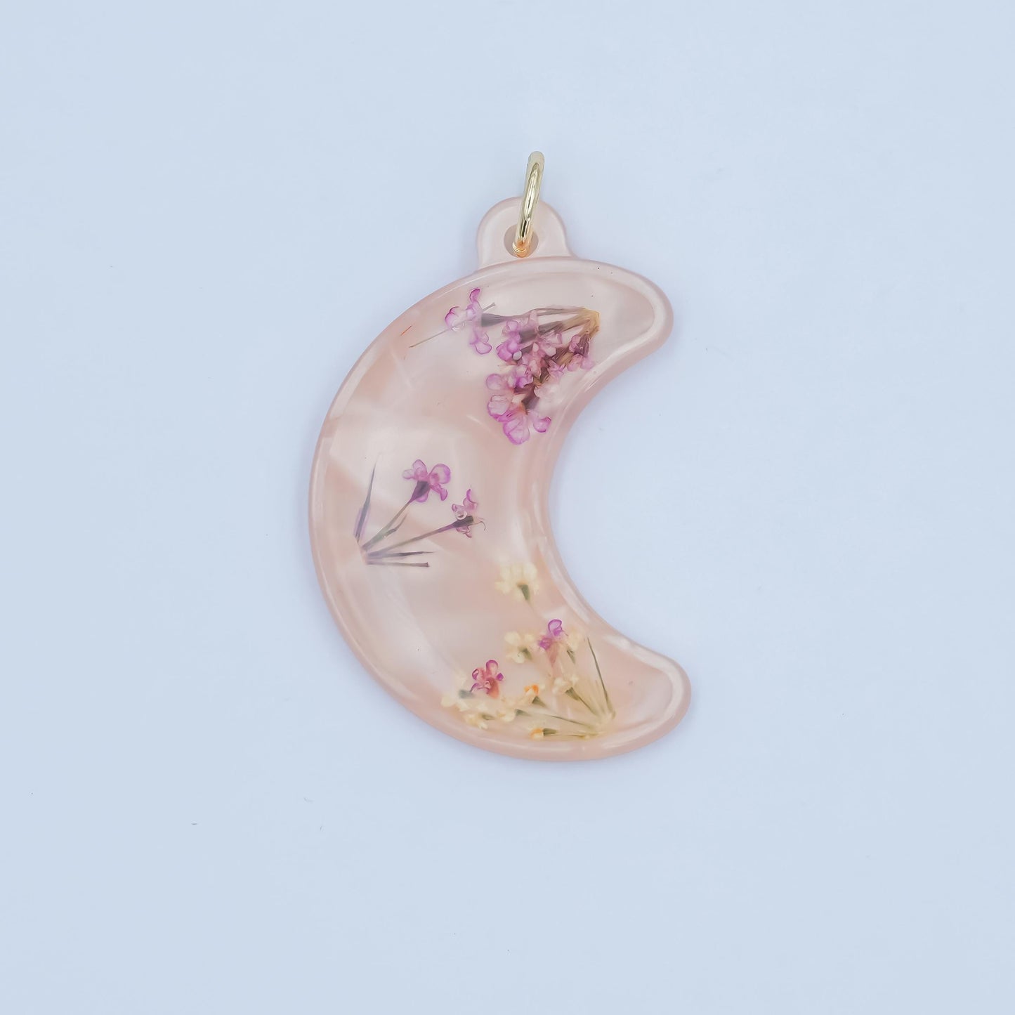Real Pink Baby's Breath Flower Pendant – Pressed Flower Resin Charm for Boho Jewelry, Handmade Craft or Gift DIY Jewelry Making Supply N-066