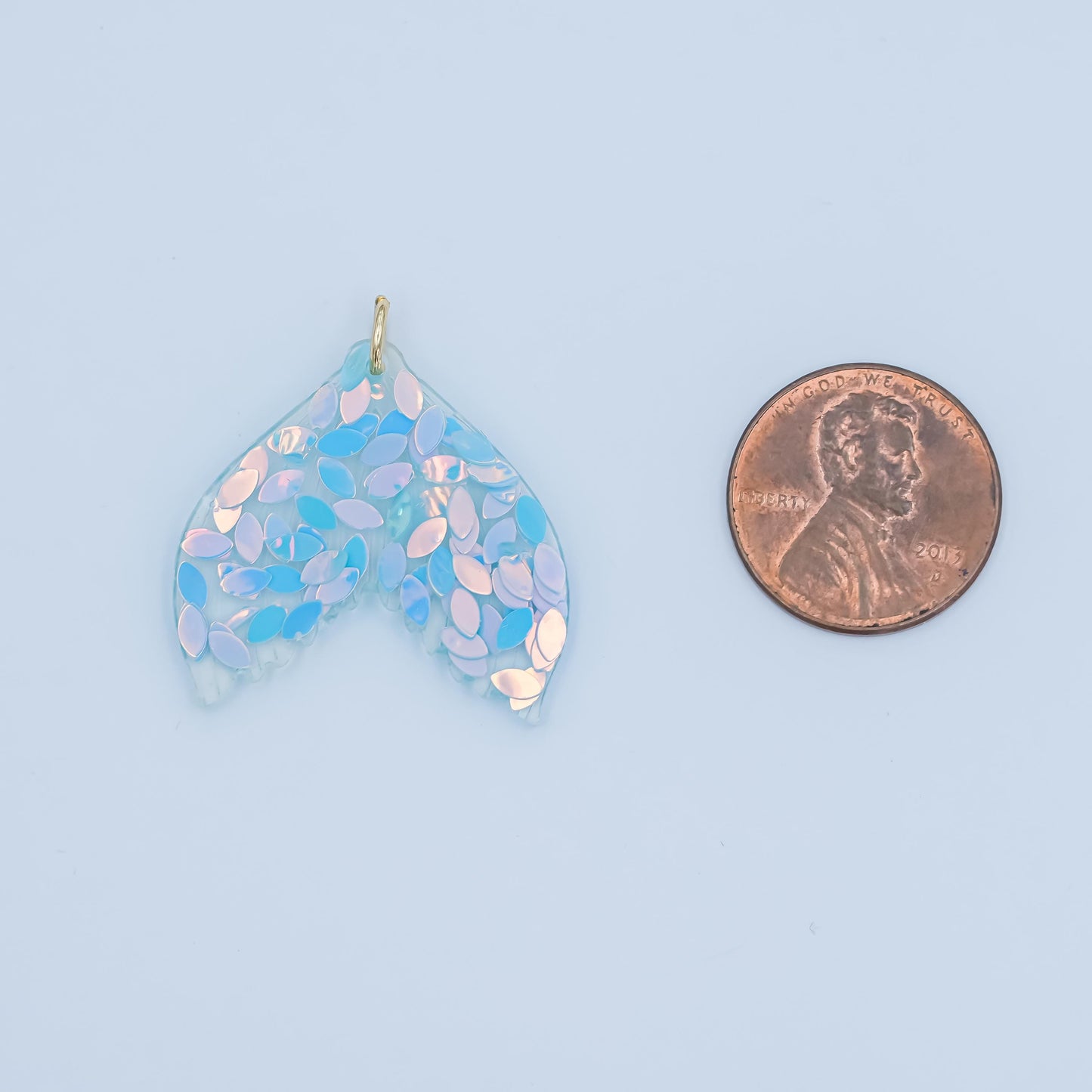 Mermaid Tail Resin Charm – Iridescent Holographic Sequin Pendant for DIY Jewelry, Ocean Theme Craft Supplies N-068