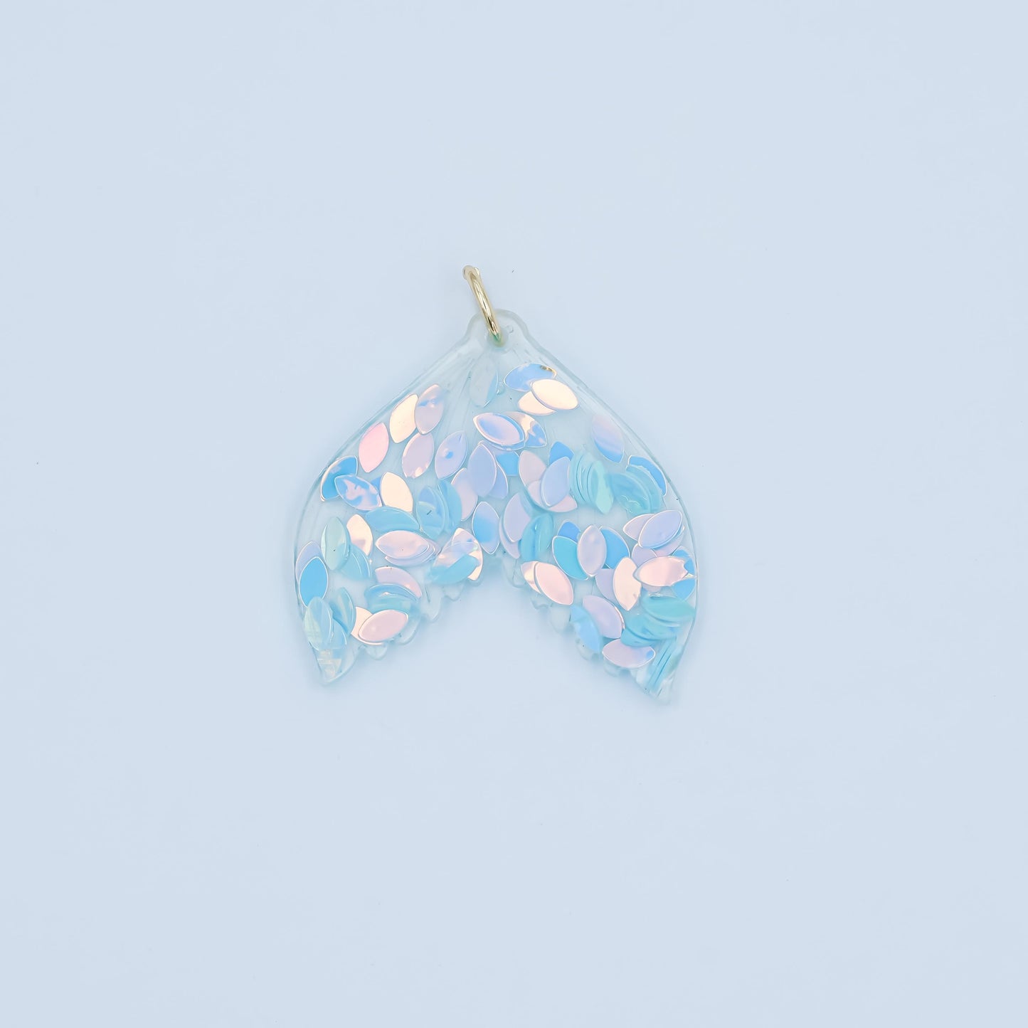 Mermaid Tail Resin Charm – Iridescent Holographic Sequin Pendant for DIY Jewelry, Ocean Theme Craft Supplies N-068