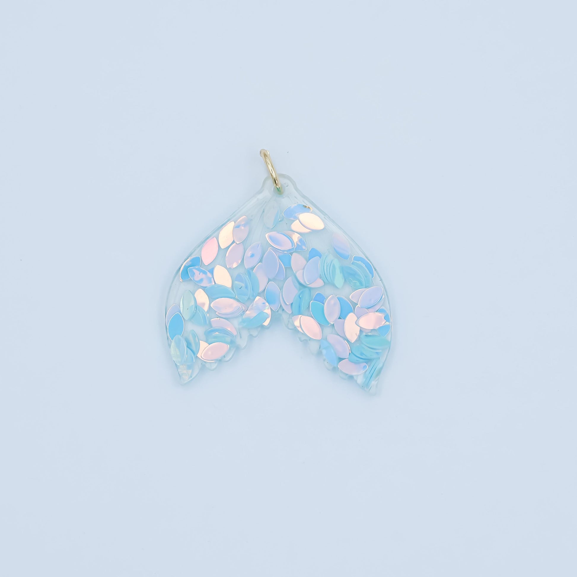 Mermaid Tail Resin Charm – Iridescent Holographic Sequin Pendant for DIY Jewelry, Ocean Theme Craft Supplies N-068