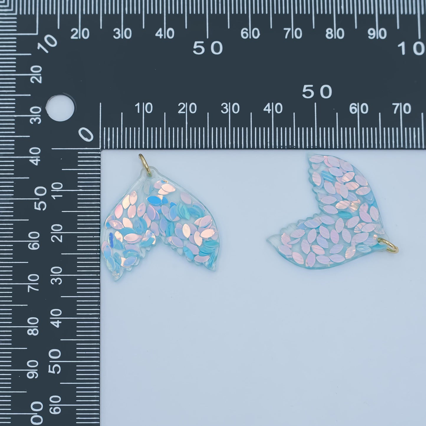 Mermaid Tail Resin Charm – Iridescent Holographic Sequin Pendant for DIY Jewelry, Ocean Theme Craft Supplies N-068