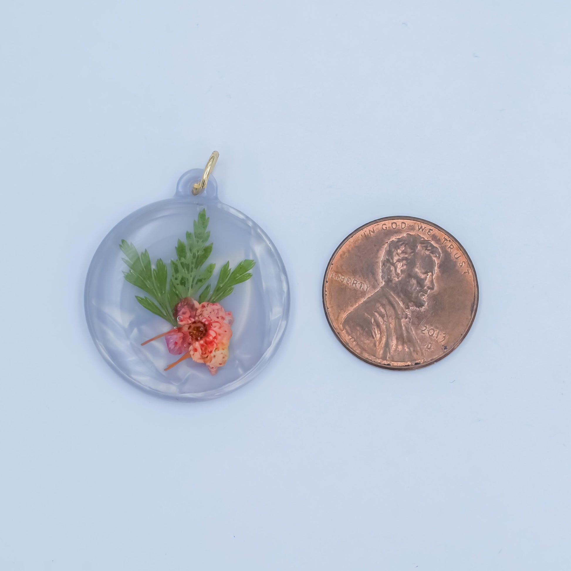 Real Marigold Resin Pendant Handmade Pressed Flower Charm for Necklace, Jewelry Making or Craft Supplies N-062