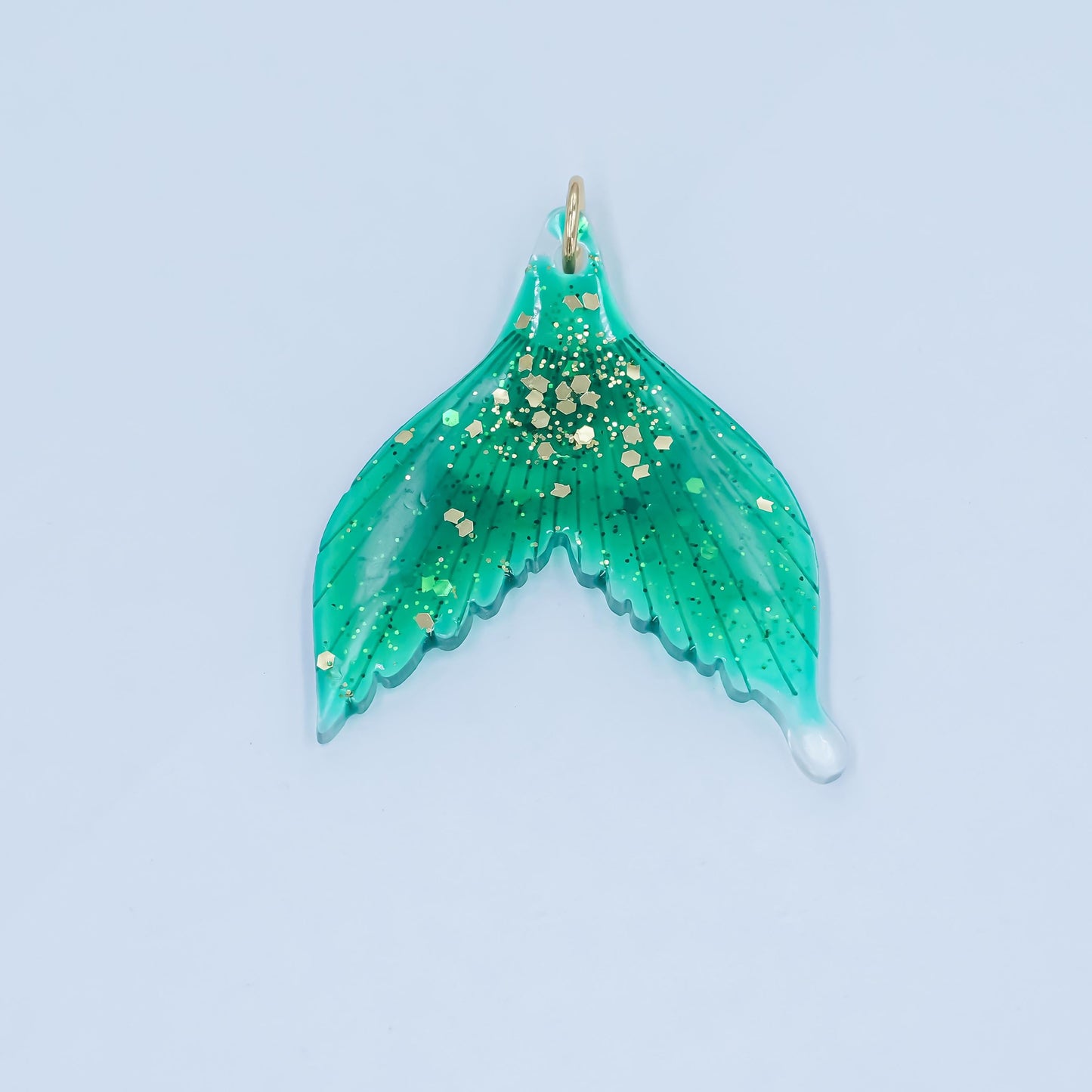 Green Mermaid Tail Resin Charm – Glitter Ocean Theme Pendant for DIY Jewelry, Necklace, or Craft Supplies N-067