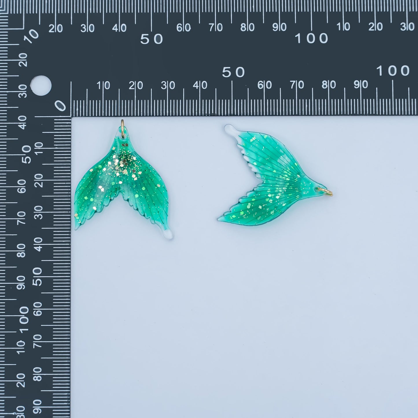 Green Mermaid Tail Resin Charm – Glitter Ocean Theme Pendant for DIY Jewelry, Necklace, or Craft Supplies N-067