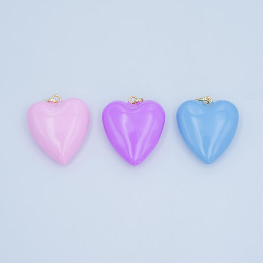 Puffy big Pastel Enamel Charm 18K Gold filled heart charm balloon pendant for statement jewelry making supply | AA-1497