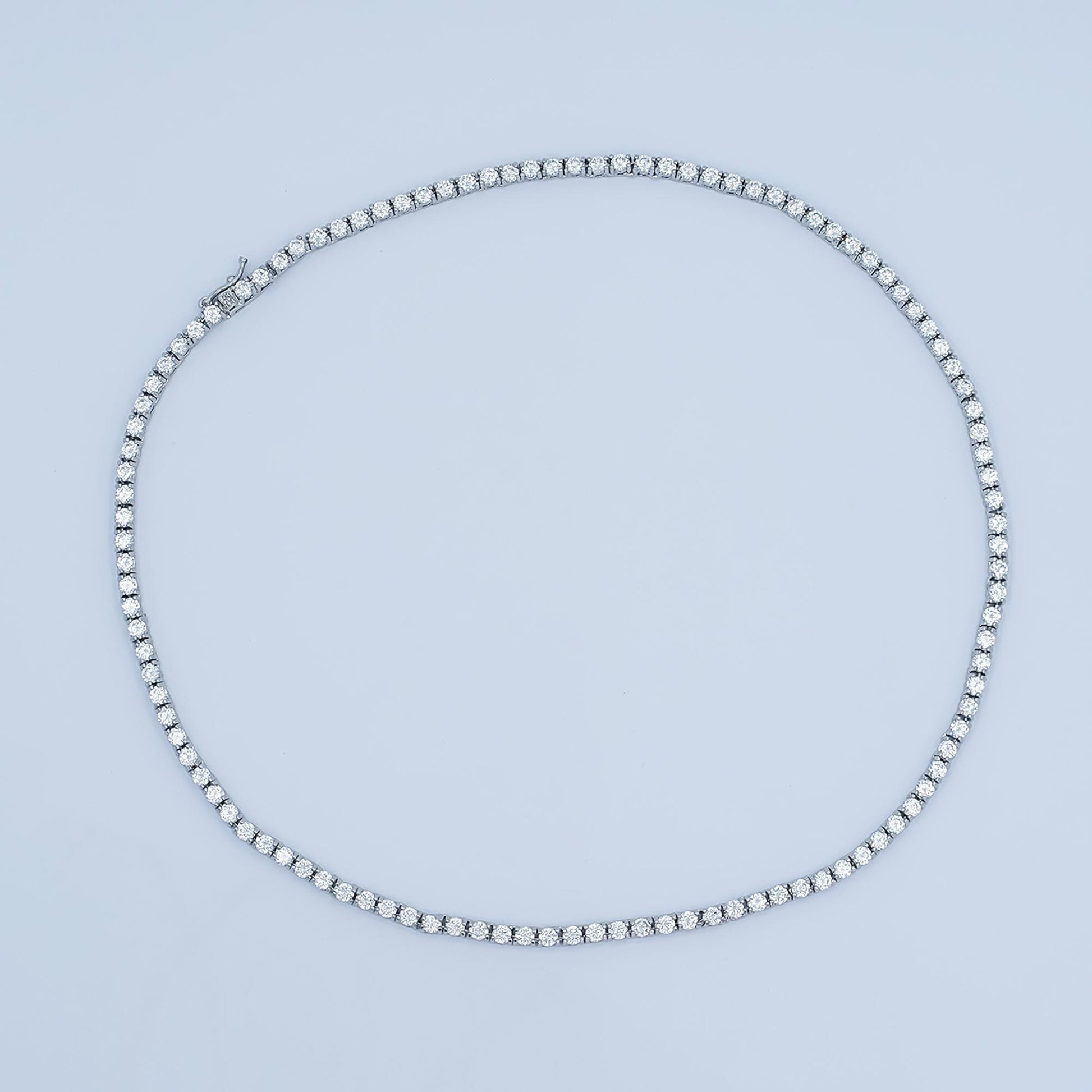 Silver tennis choker necklace CZ diamond tennis necklace Clear cubic zirconia stones 17.3 inch Long | WA-3021