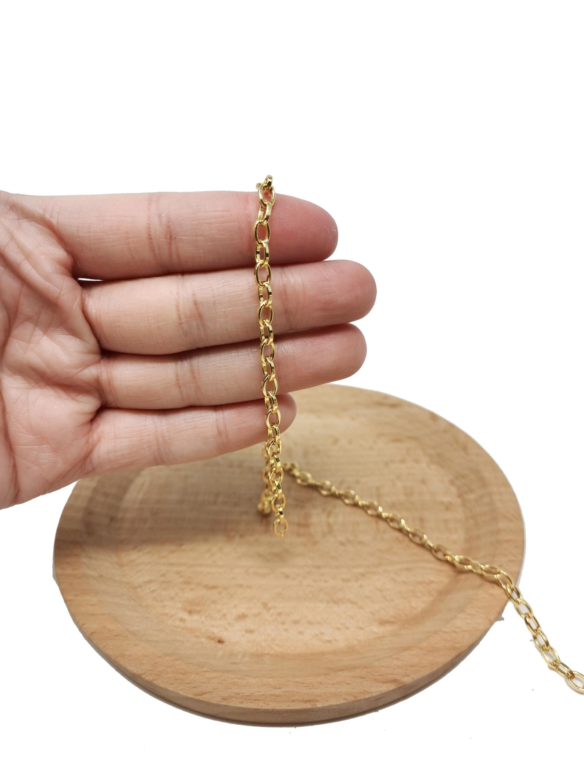 Gold rolo cable chain by yard, oval link chain by foot, wholesale bulk roll chain for jewelry making, width 4.1mm, 62, 196, 201