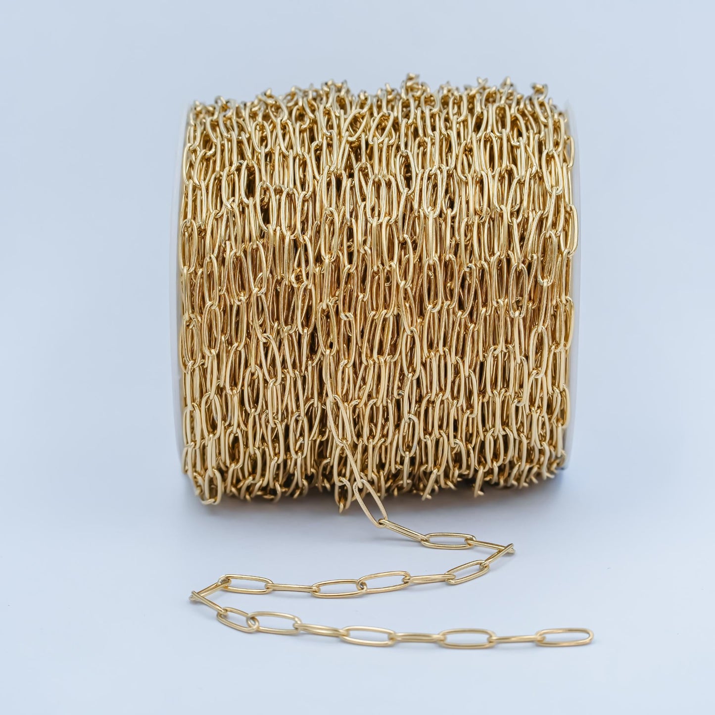 Gold stainless steel 11.7x3.9mm paperclip unfinished chain by yard tarnish free wholesale chain for necklace bracelet supply | roll-1477