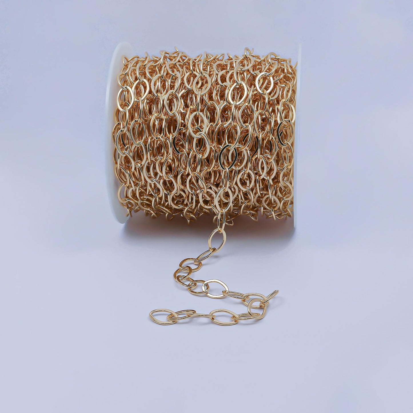 Oval paperclip chain gold by yard, oval link chain by foot, paper clip link for diy craft, roll-259