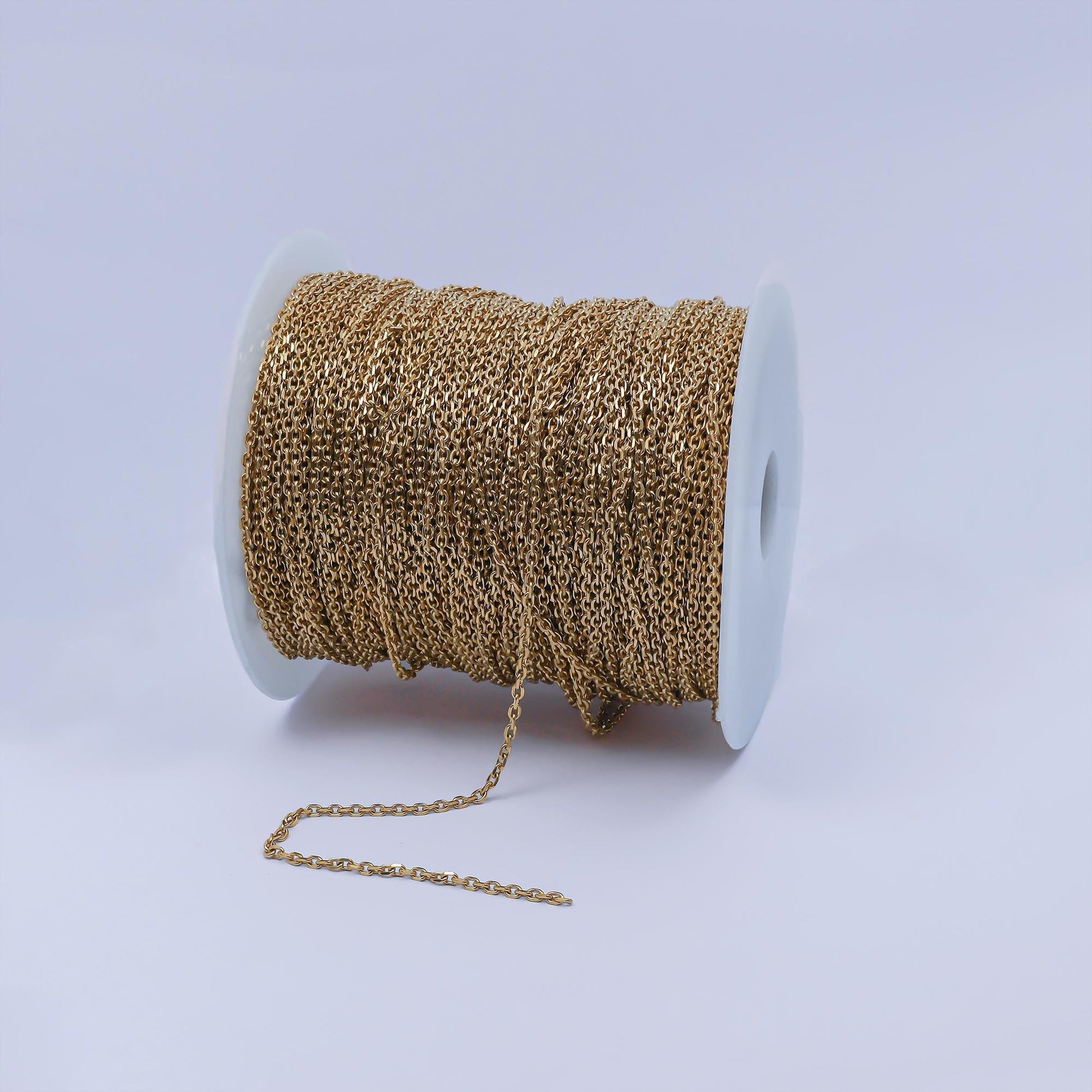 24k gold filled 2mm cable rolo chain bulk by yard, flat edge minimalist wholesale chain for jewelry making | roll-948
