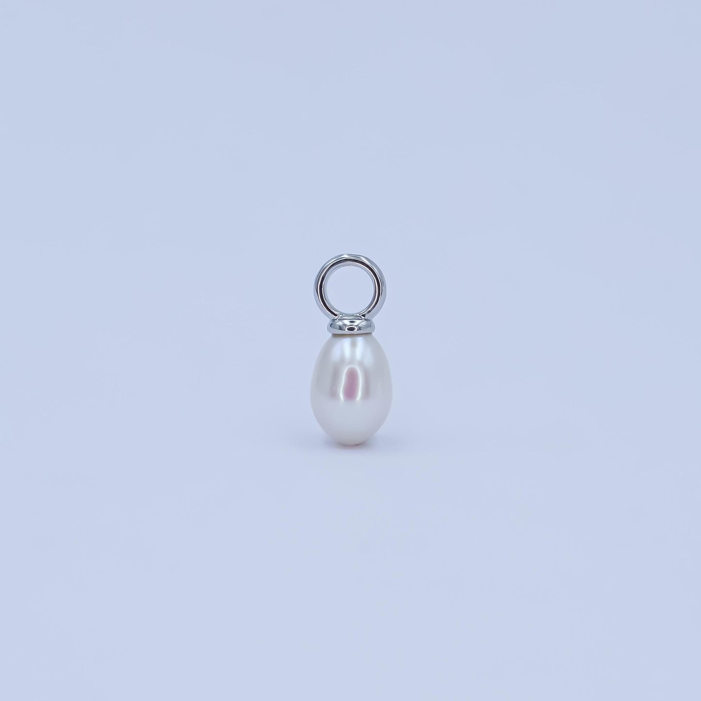 Silver 6mm White pearl oval drop pendant for Minimalist Jewelry Making Supply | P-1565