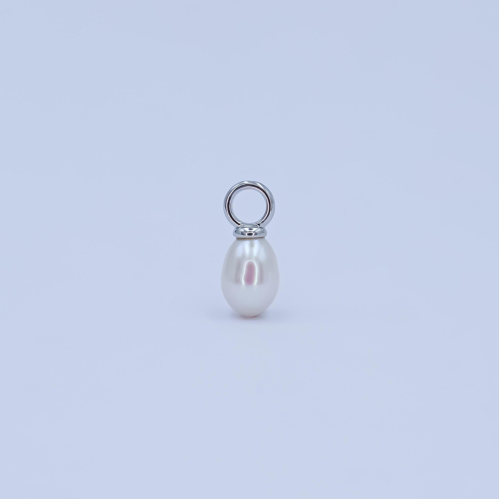 Silver 6mm White pearl oval drop pendant for Minimalist Jewelry Making Supply | P-1565