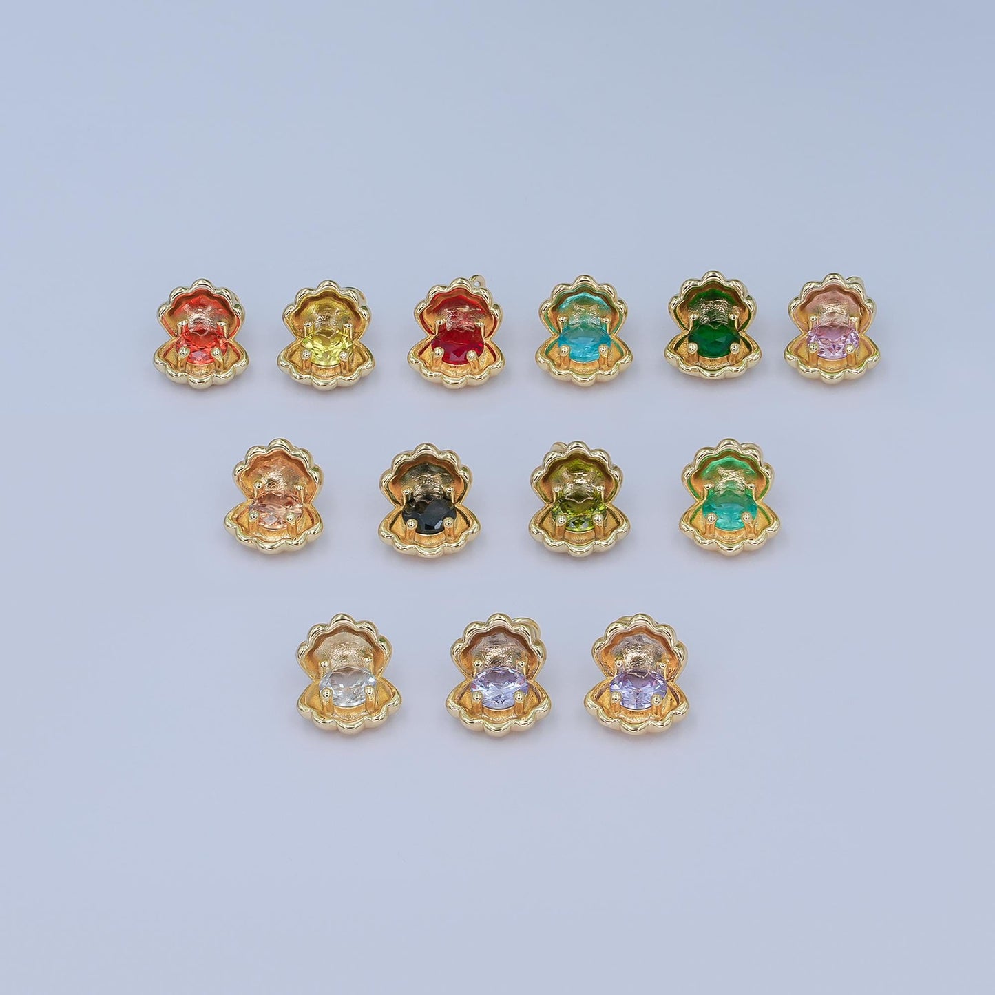 Sea shell clam pearl 24k gold filled charm with colorful stone for Birthstone Jewelry Making Supply | N-033