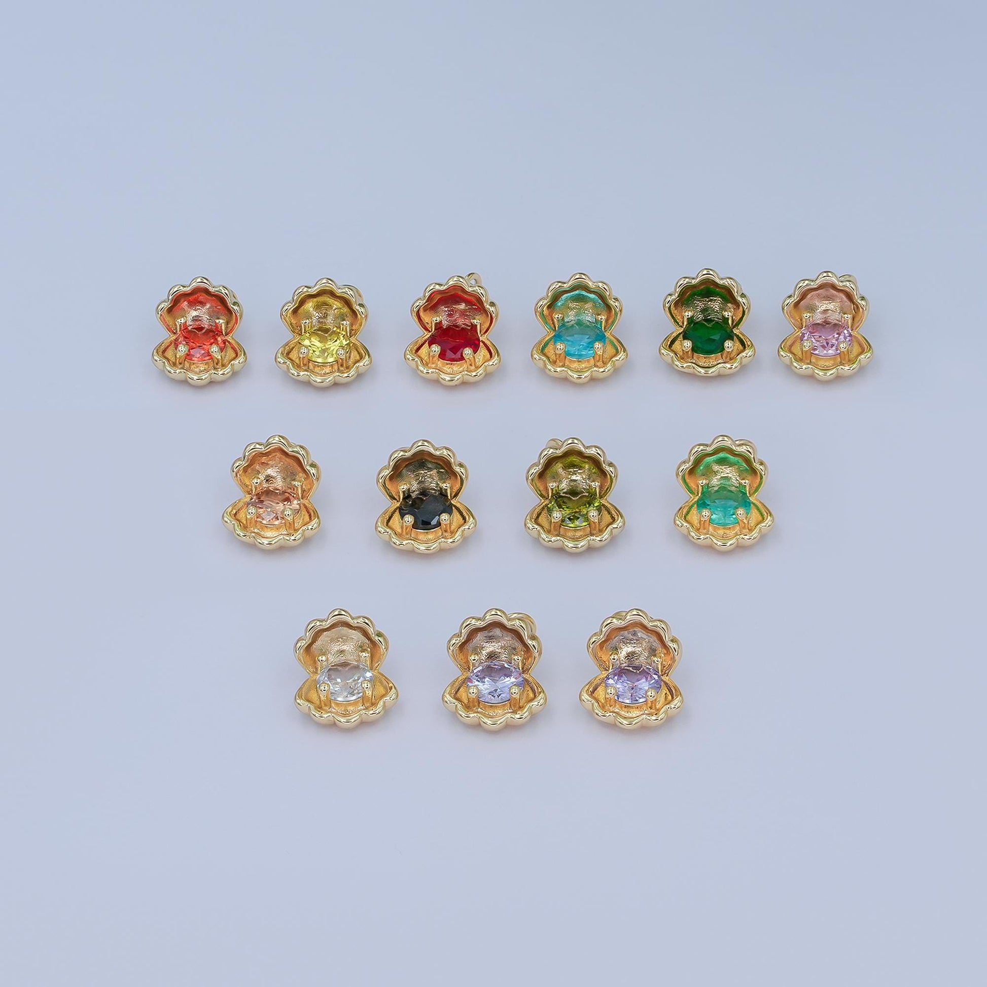 Sea shell clam pearl 24k gold filled charm with colorful stone for Birthstone Jewelry Making Supply | N-033