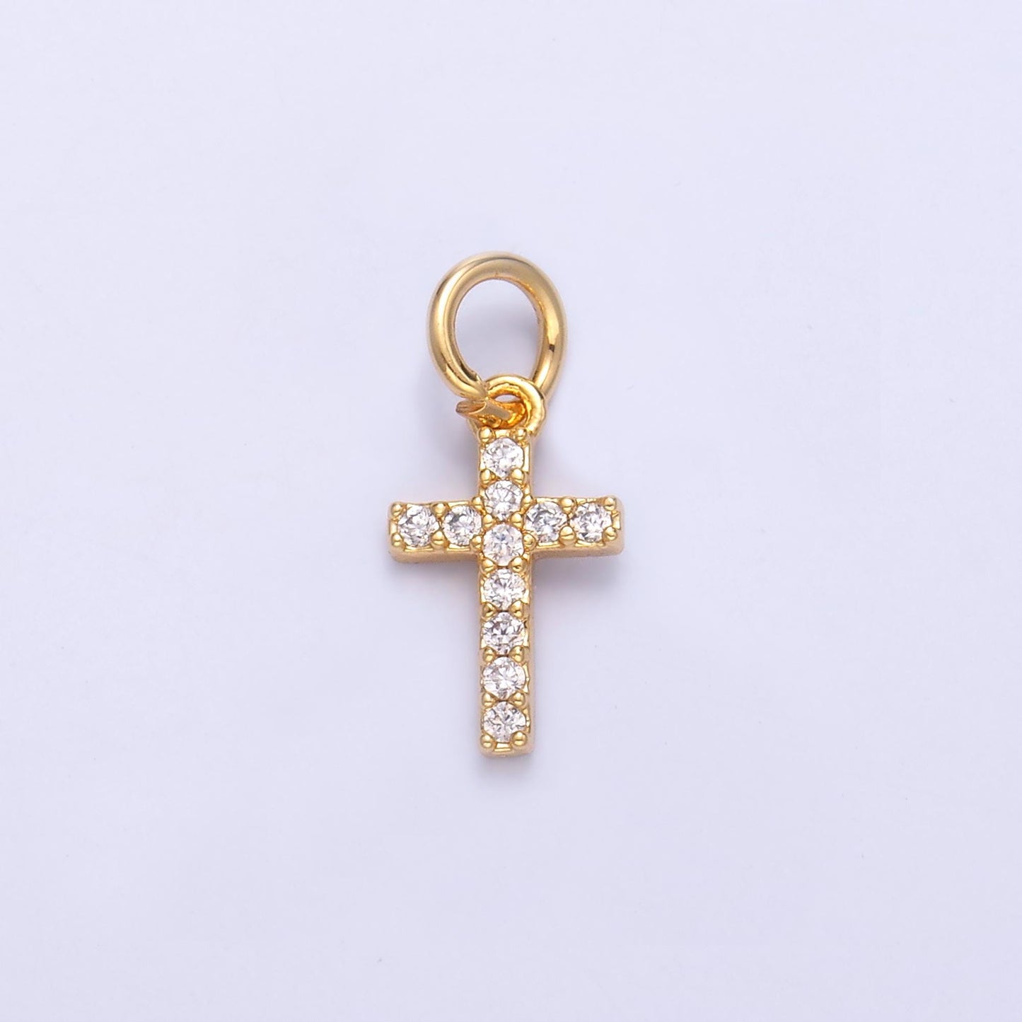 Tiny Cross Charm 24K Gold Filled Clear CZ Religious Cross Mini Charm in Gold & Silver | N006