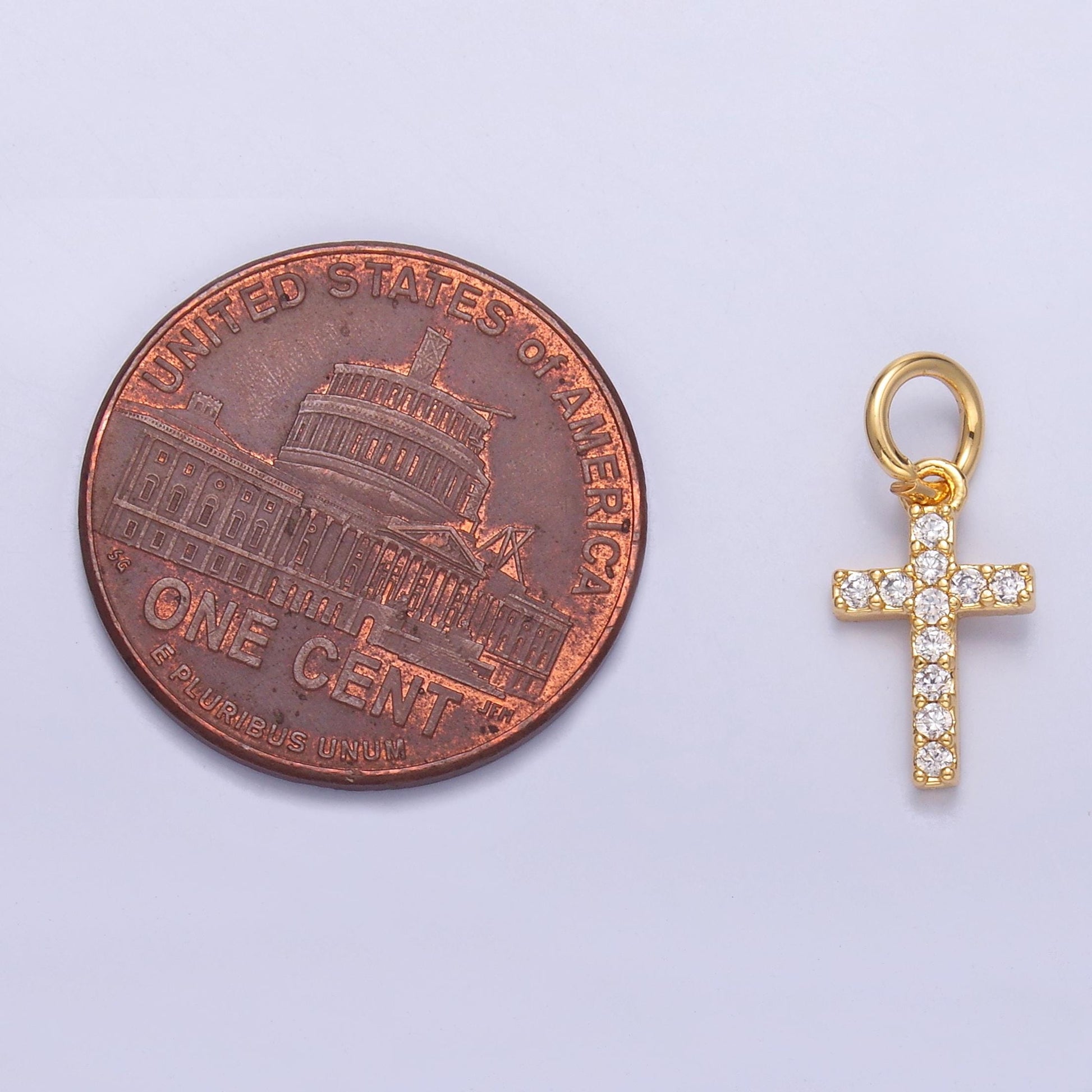 Tiny Cross Charm 24K Gold Filled Clear CZ Religious Cross Mini Charm in Gold & Silver | N006