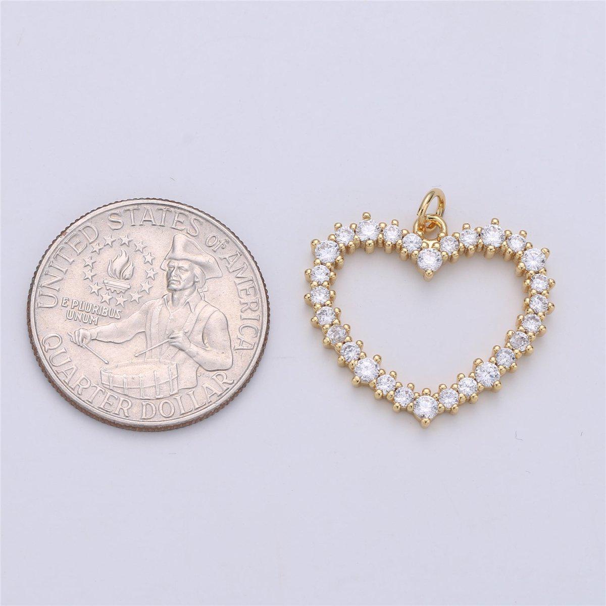 Cubic gold heart charm for necklace earring component open heart pendant dangle charm minimalist jewelry supply ac023
