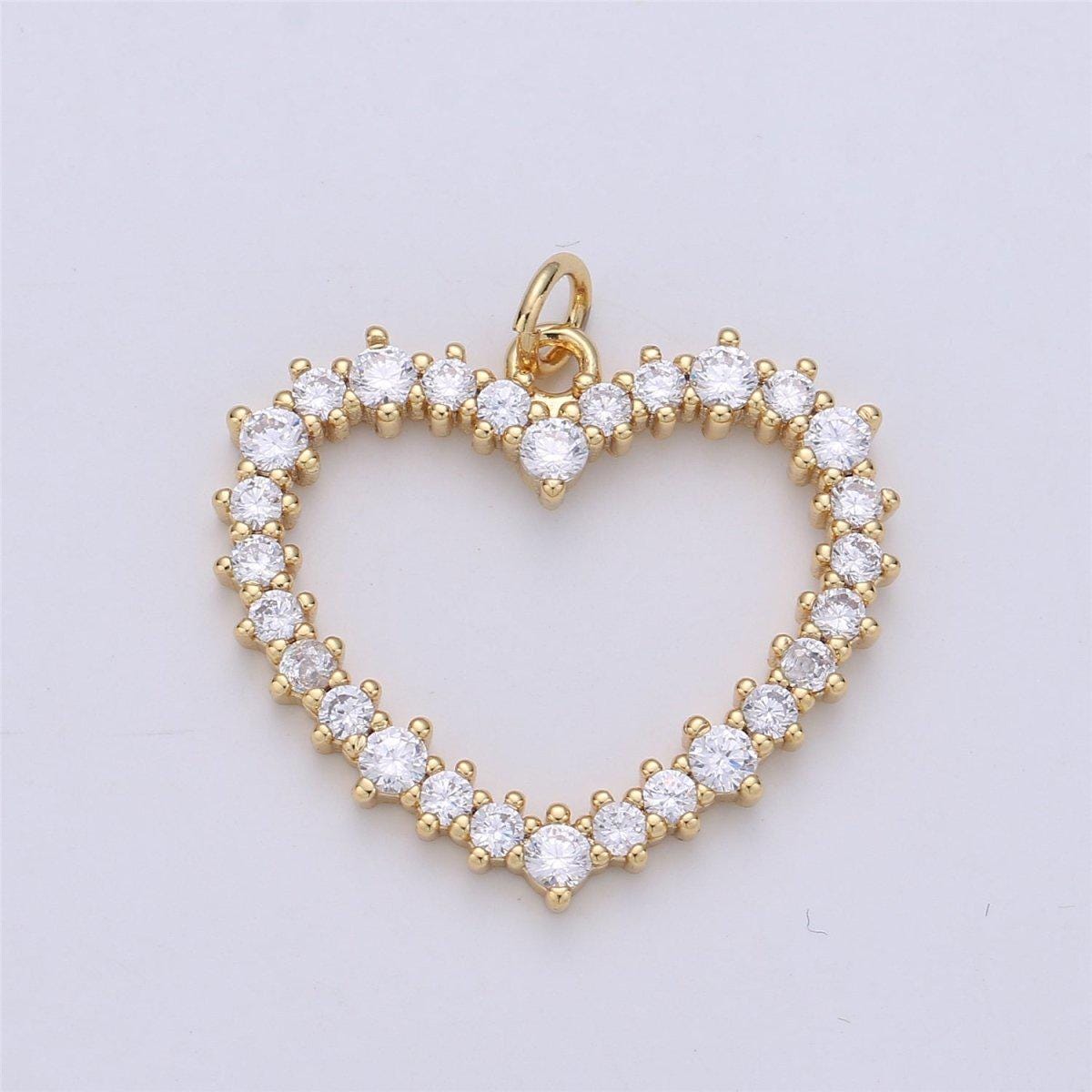 Cubic gold heart charm for necklace earring component open heart pendant dangle charm minimalist jewelry supply ac023