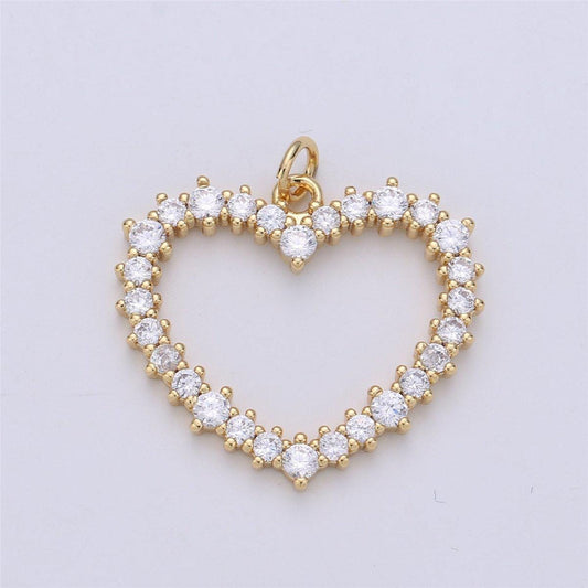 Cubic gold heart charm for necklace earring component open heart pendant dangle charm minimalist jewelry supply ac023