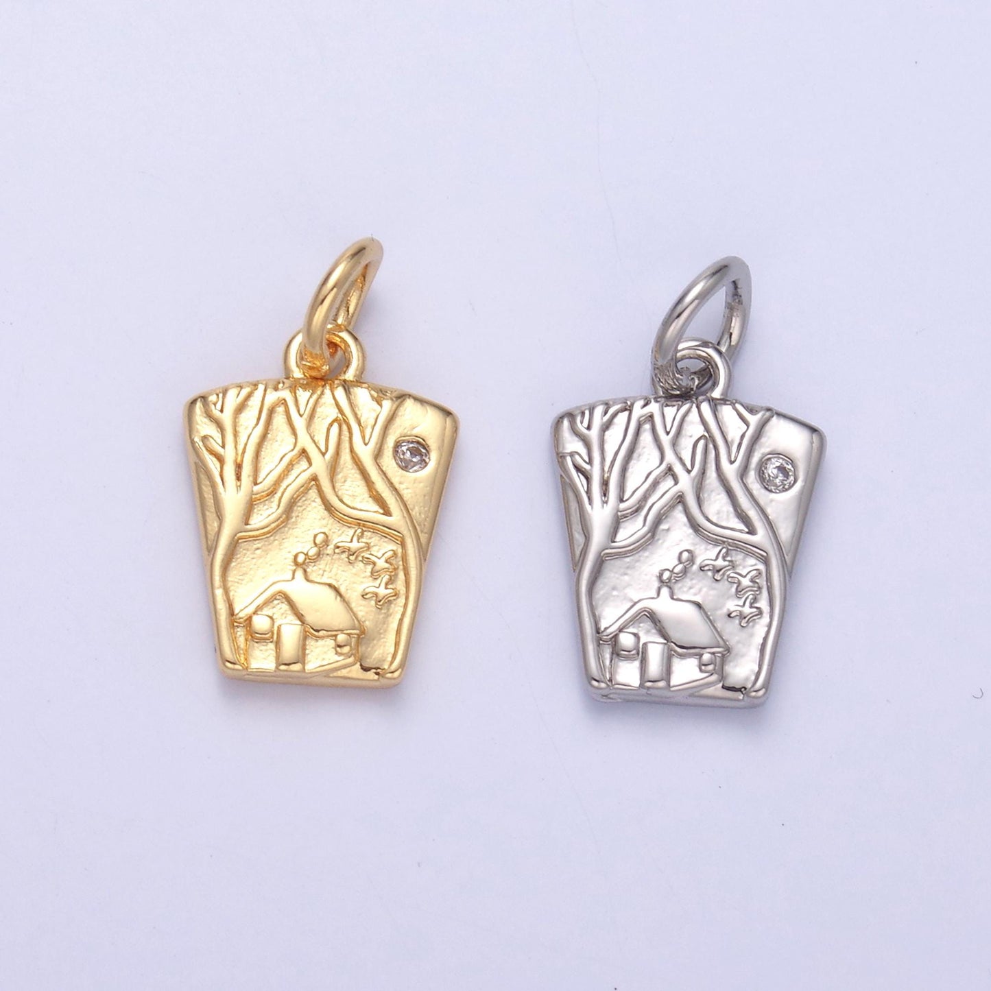 Mini gold Glass charm with House Painting Design N009