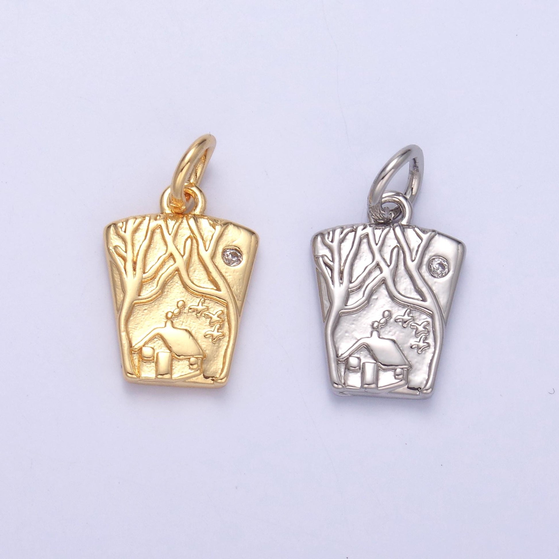 Mini gold Glass charm with House Painting Design N009