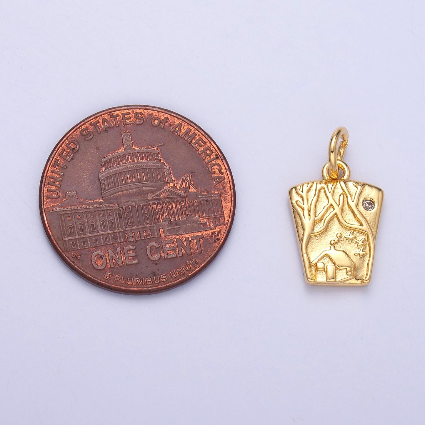 Mini gold Glass charm with House Painting Design N009