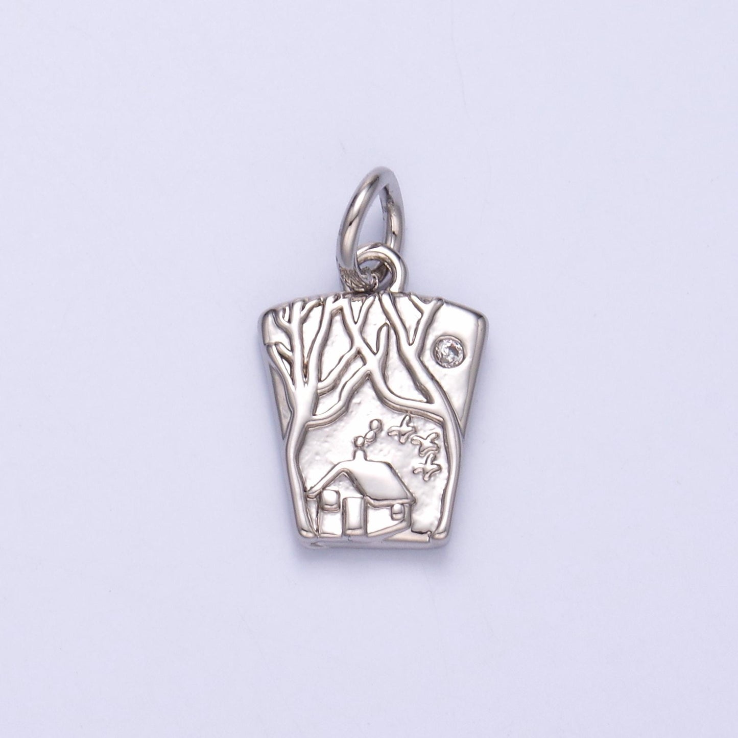 Mini gold Glass charm with House Painting Design N009