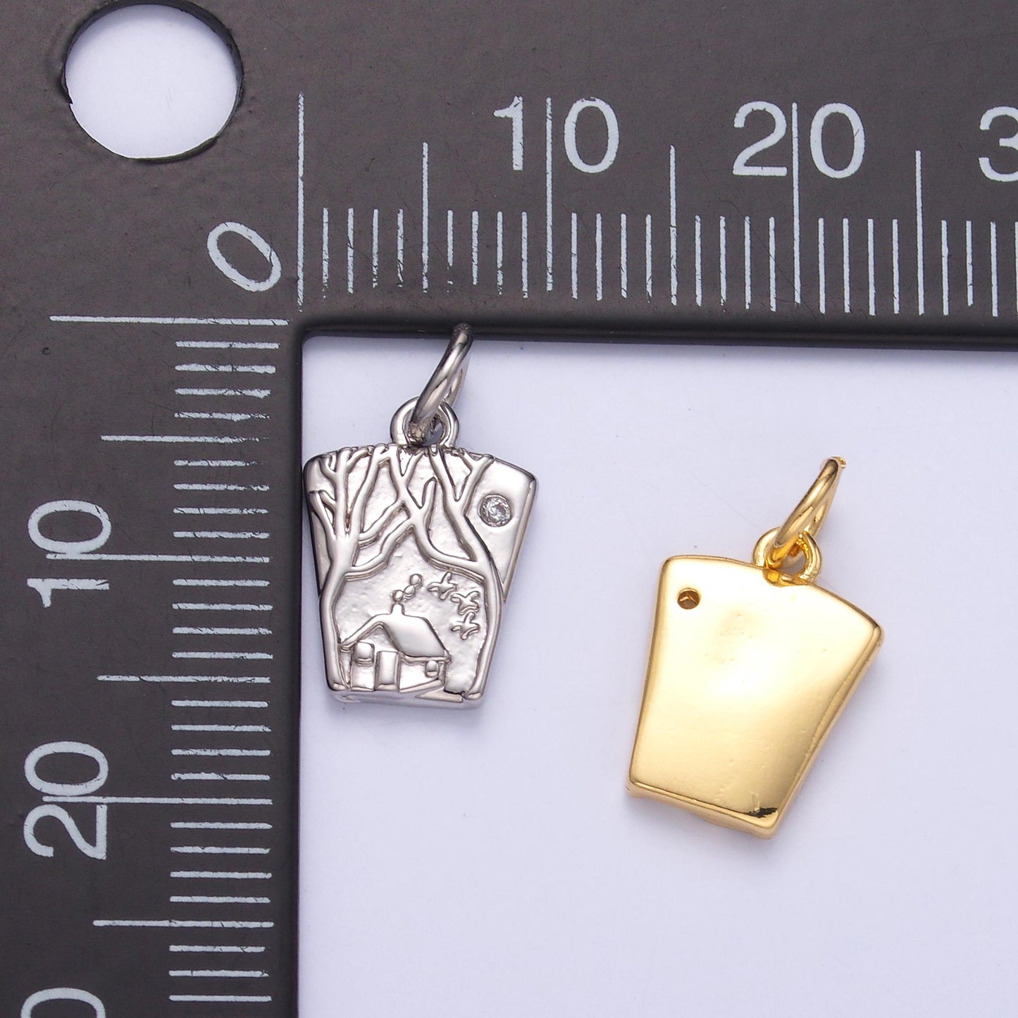 Mini gold Glass charm with House Painting Design N009