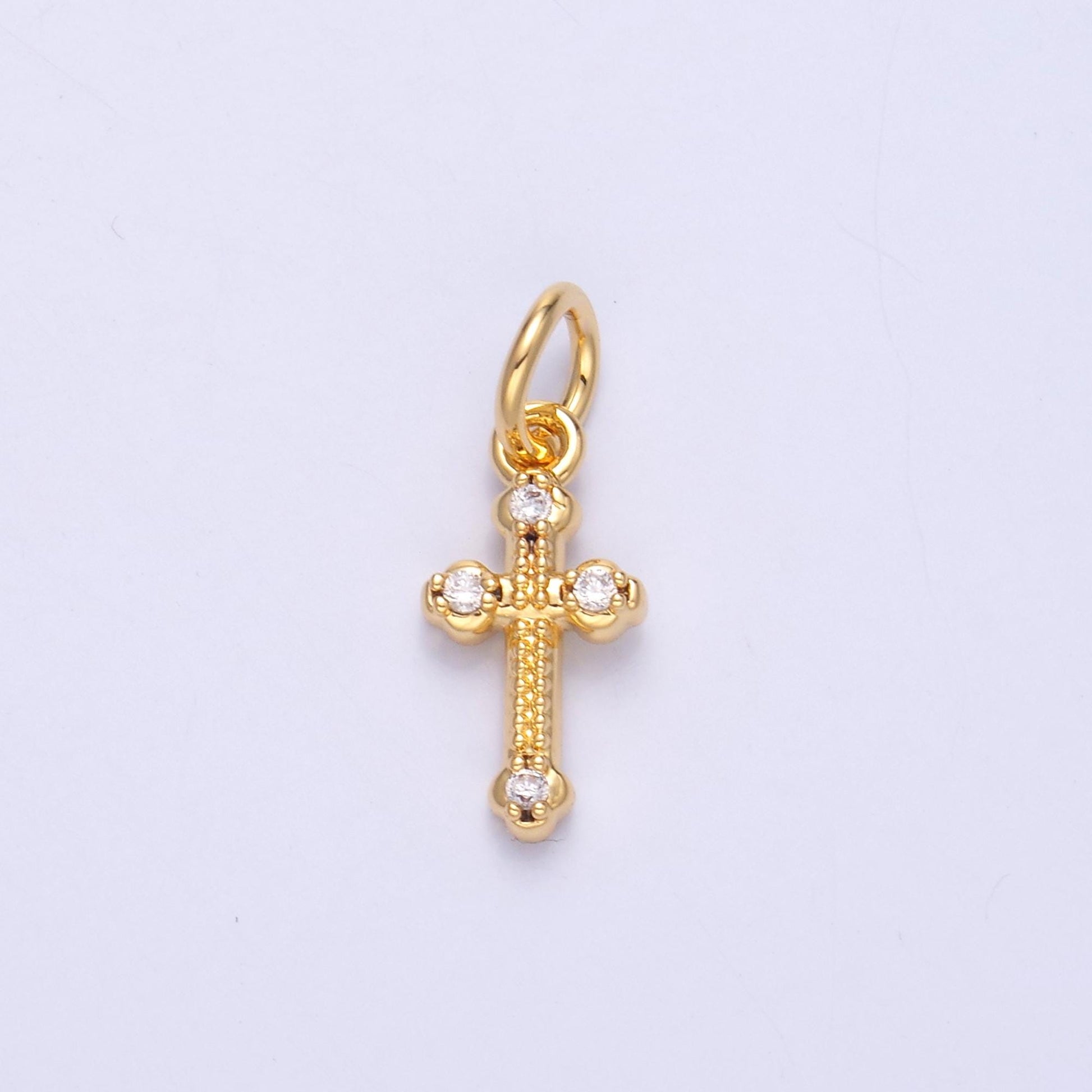 Tiny Old Vatican Cross Charm 24K Gold Filled Clear CZ Religious Cross Mini Charm in Gold & Silver | N007