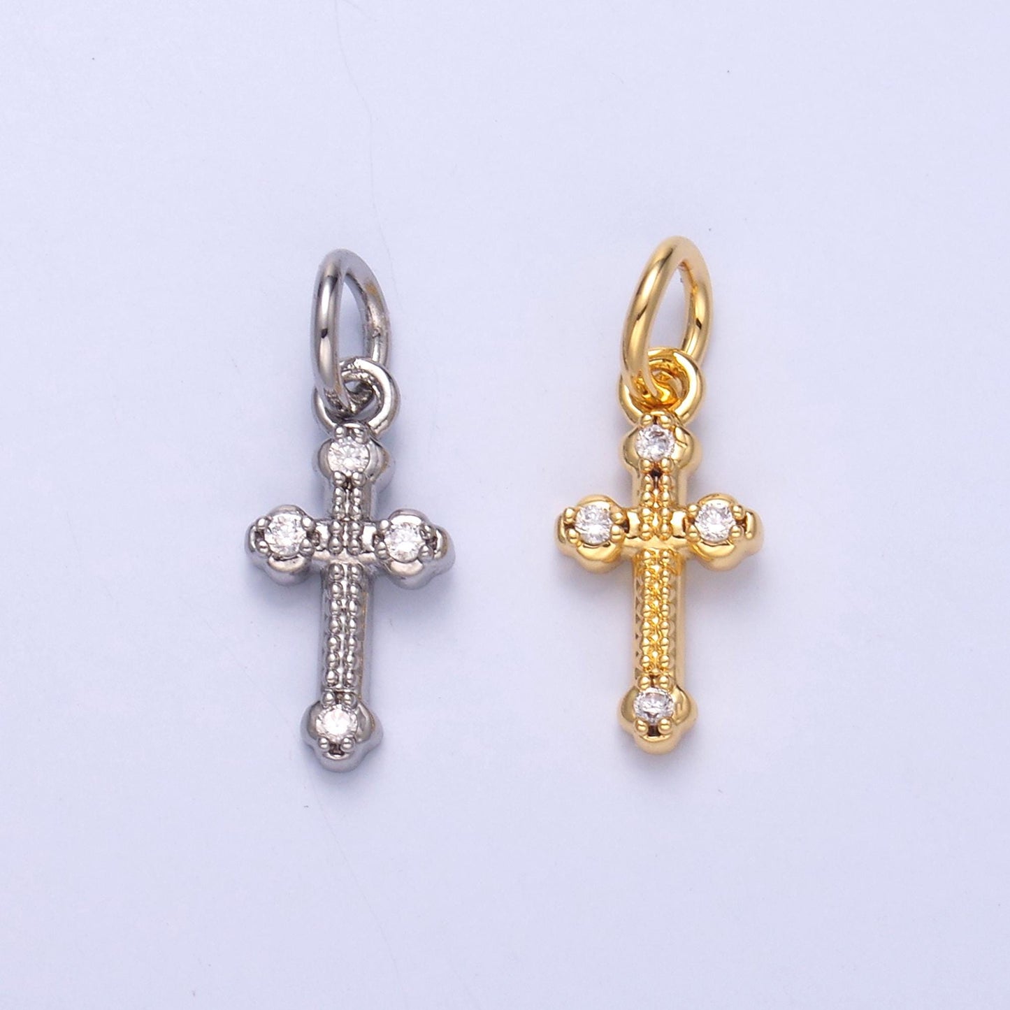 Tiny Old Vatican Cross Charm 24K Gold Filled Clear CZ Religious Cross Mini Charm in Gold & Silver | N007