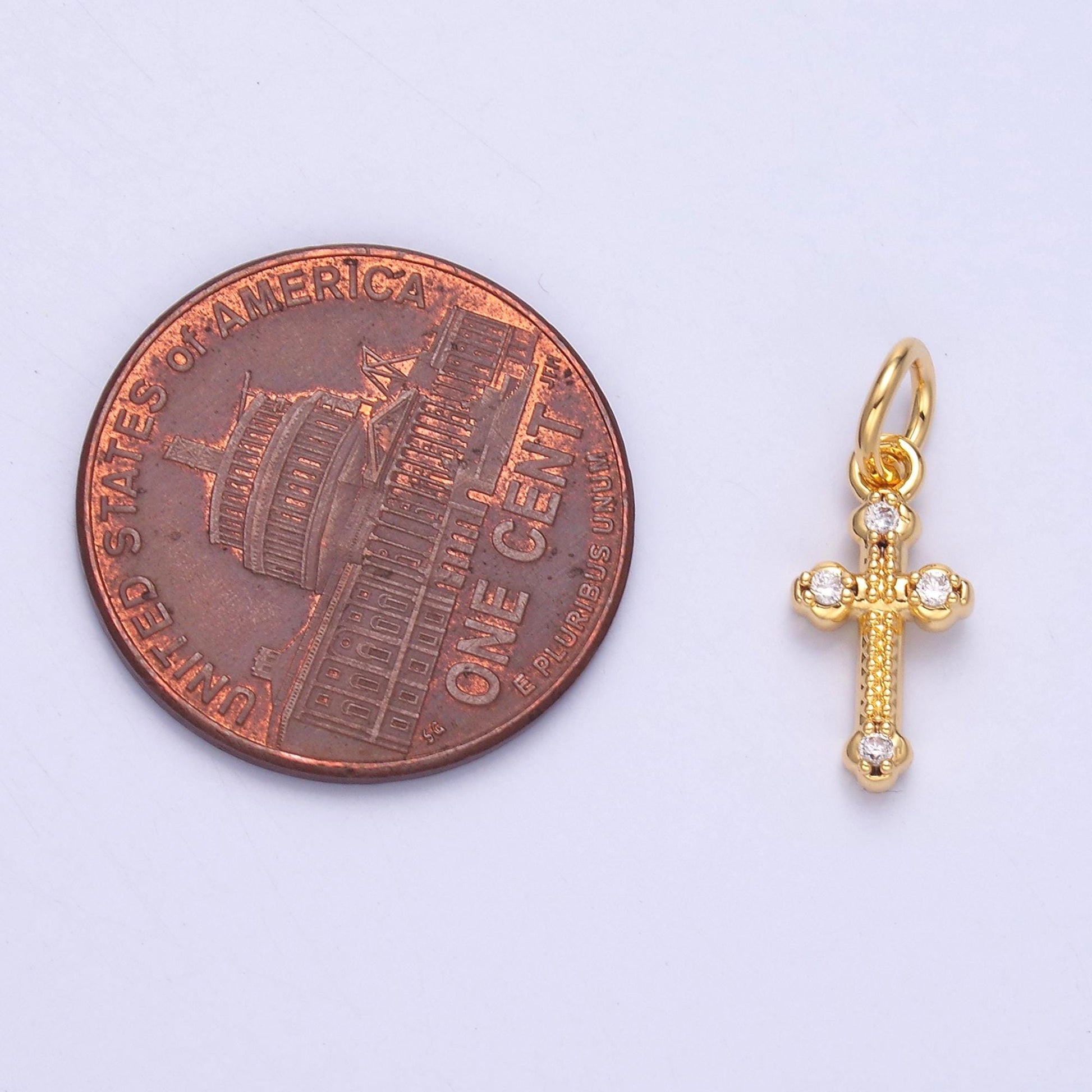 Tiny Old Vatican Cross Charm 24K Gold Filled Clear CZ Religious Cross Mini Charm in Gold & Silver | N007