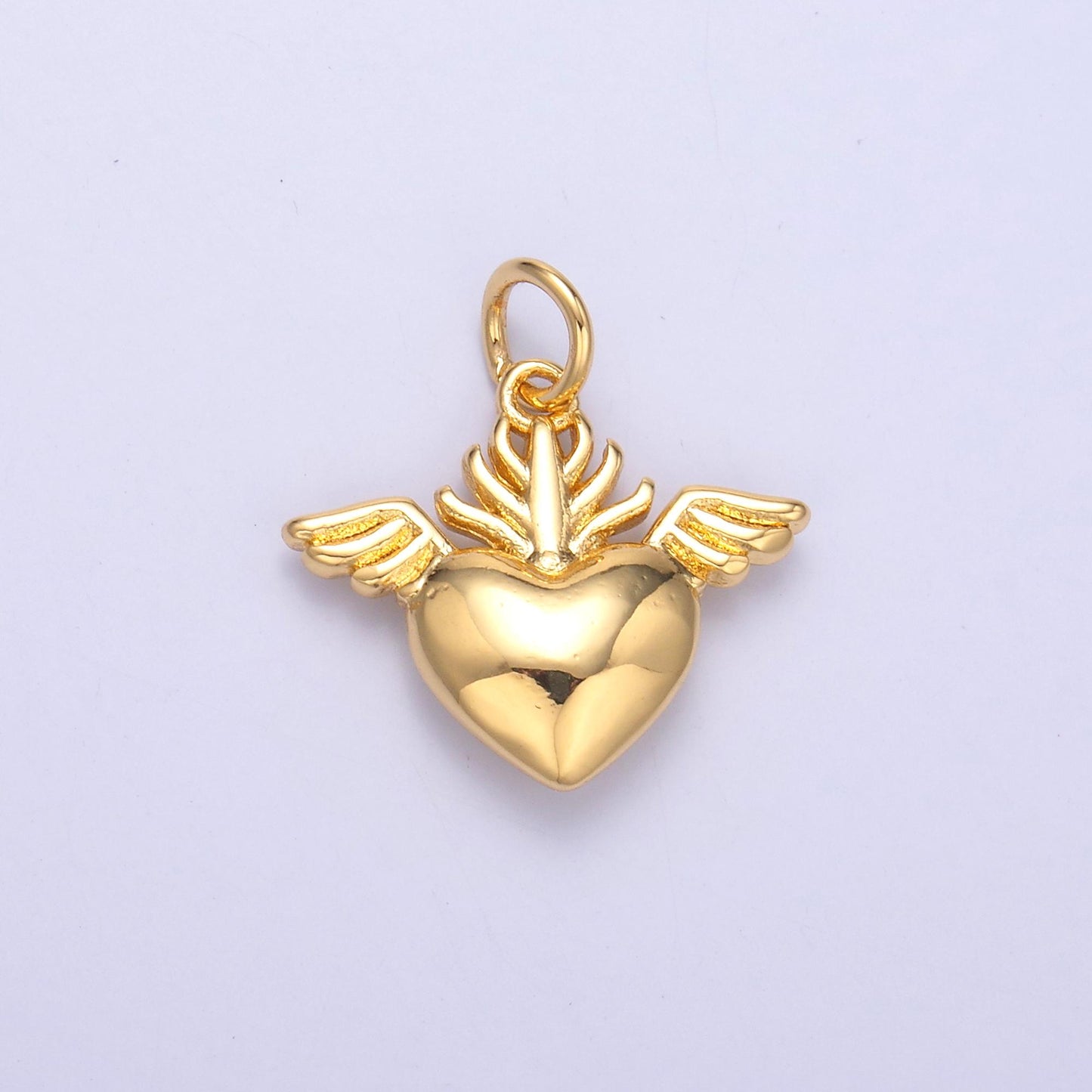 Mini Gold sacred heart charms 24k gold filled flame heart pendant religious charm bracelet necklace for diy jewelry making supply N008