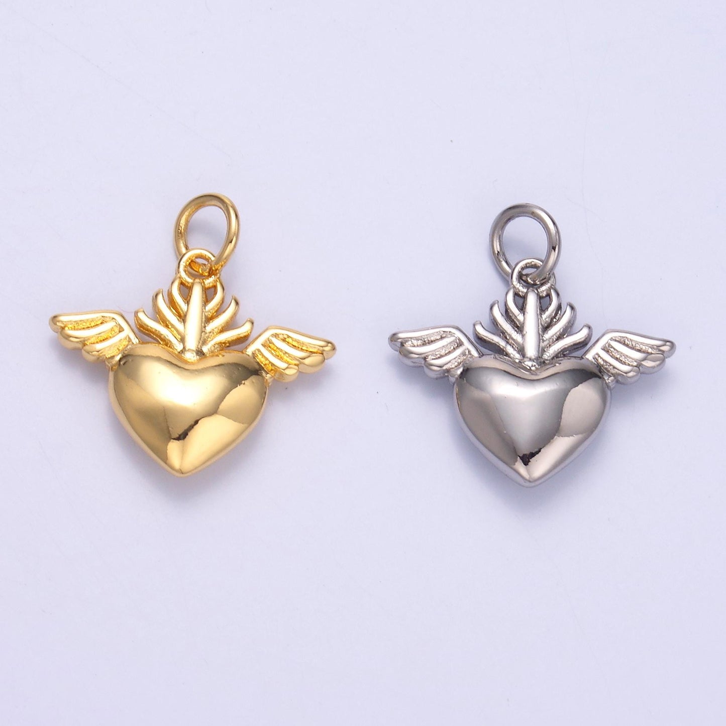 Mini Gold sacred heart charms 24k gold filled flame heart pendant religious charm bracelet necklace for diy jewelry making supply N008
