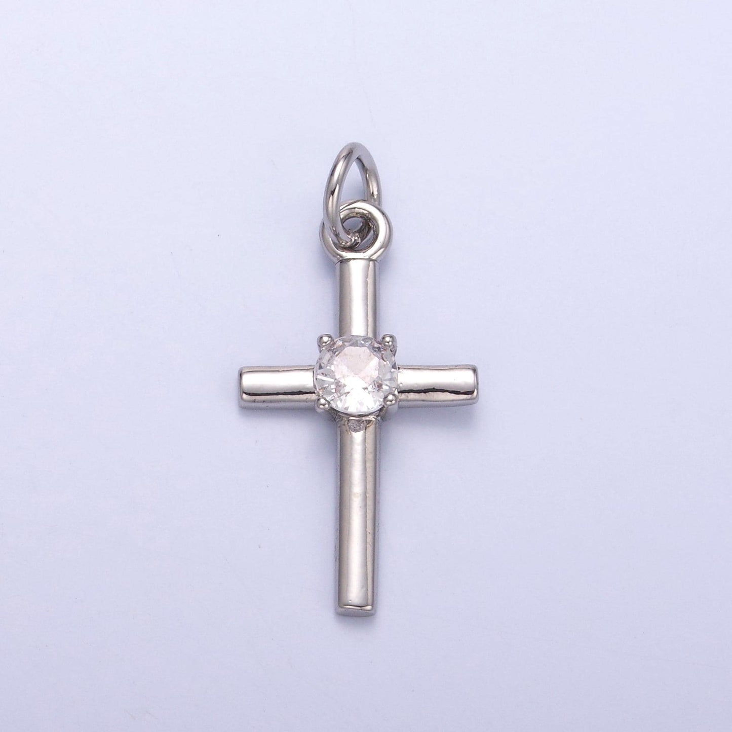Slim Cross Charm 24K Gold Filled Clear CZ Religious Cross Mini Charm in Gold & Silver | C056