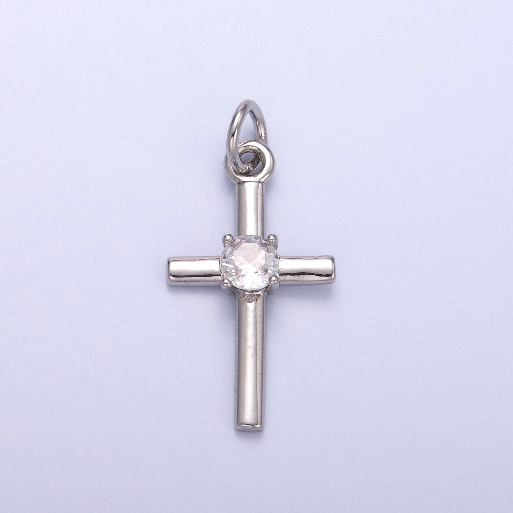 Slim Cross Charm 24K Gold Filled Clear CZ Religious Cross Mini Charm in Gold & Silver | C056